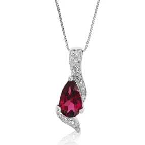 0.90 cttw Garnet Pendant Necklace .925 Sterling Silver With Rhodium 8x6 MM Pear