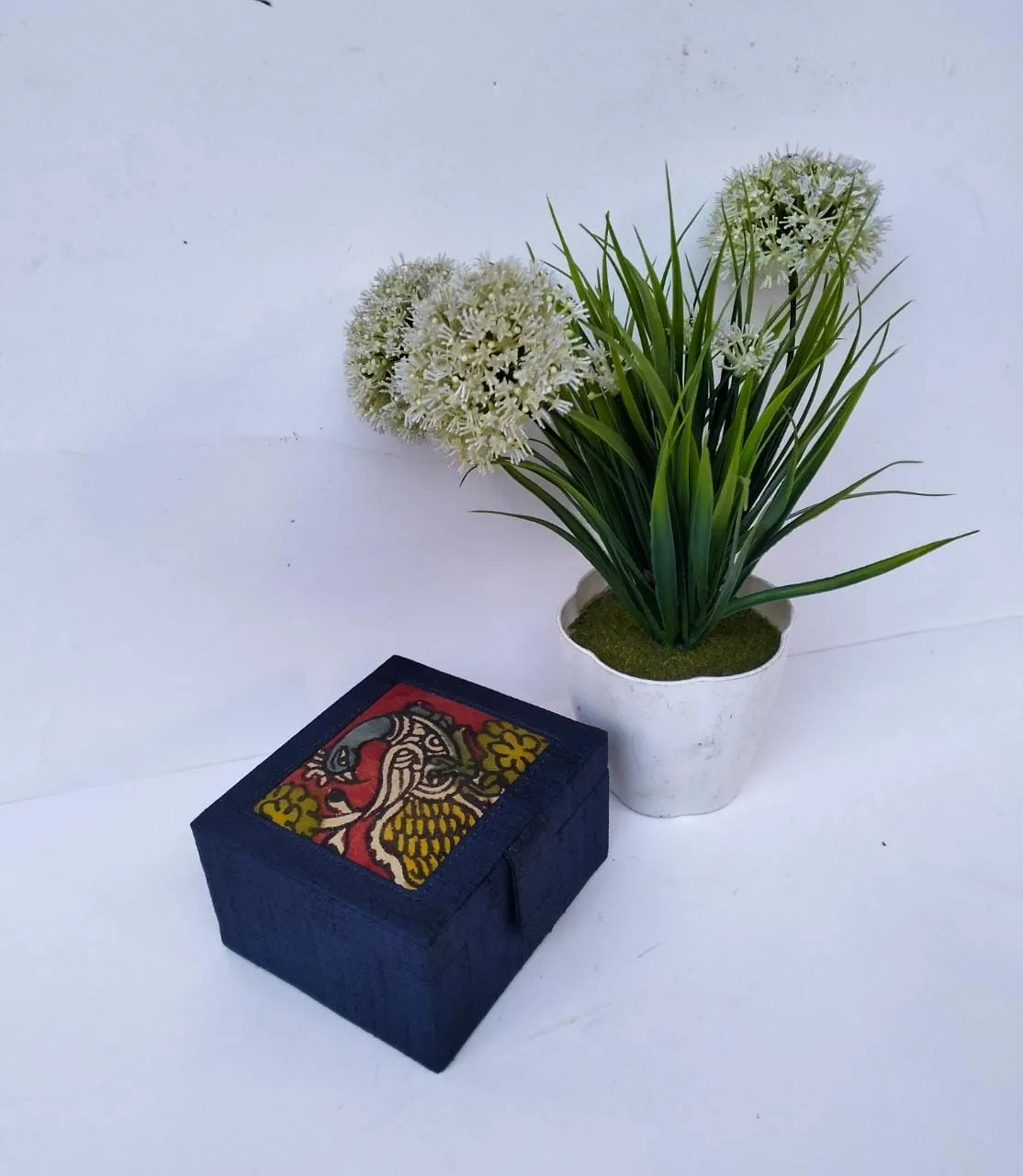 0vy blue hand painted kalamkari silk box