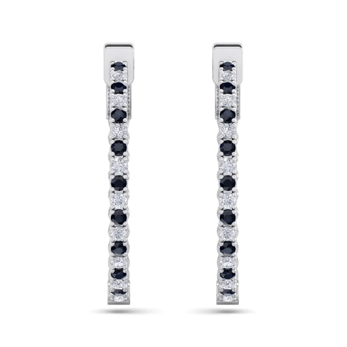 1 Carat Sapphire And Diamond Hoop Earrings In 14 Karat White Gold, 3/4 Inch