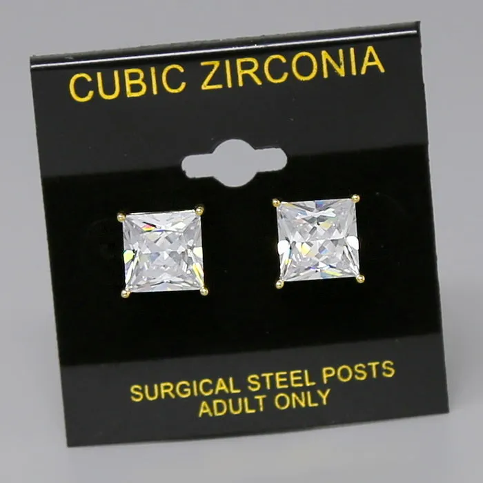 10 MM Square Cubic Zirconia Stud Earrings