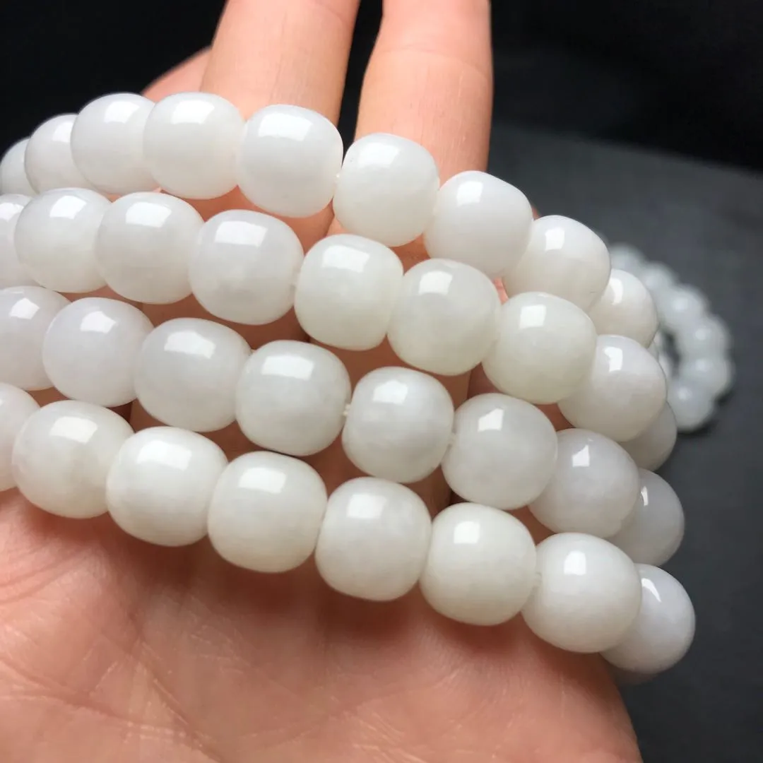 10 PCS 9mm White Nehprite Hetian Jade Beaded Bracelets for DIY Jewelry Project