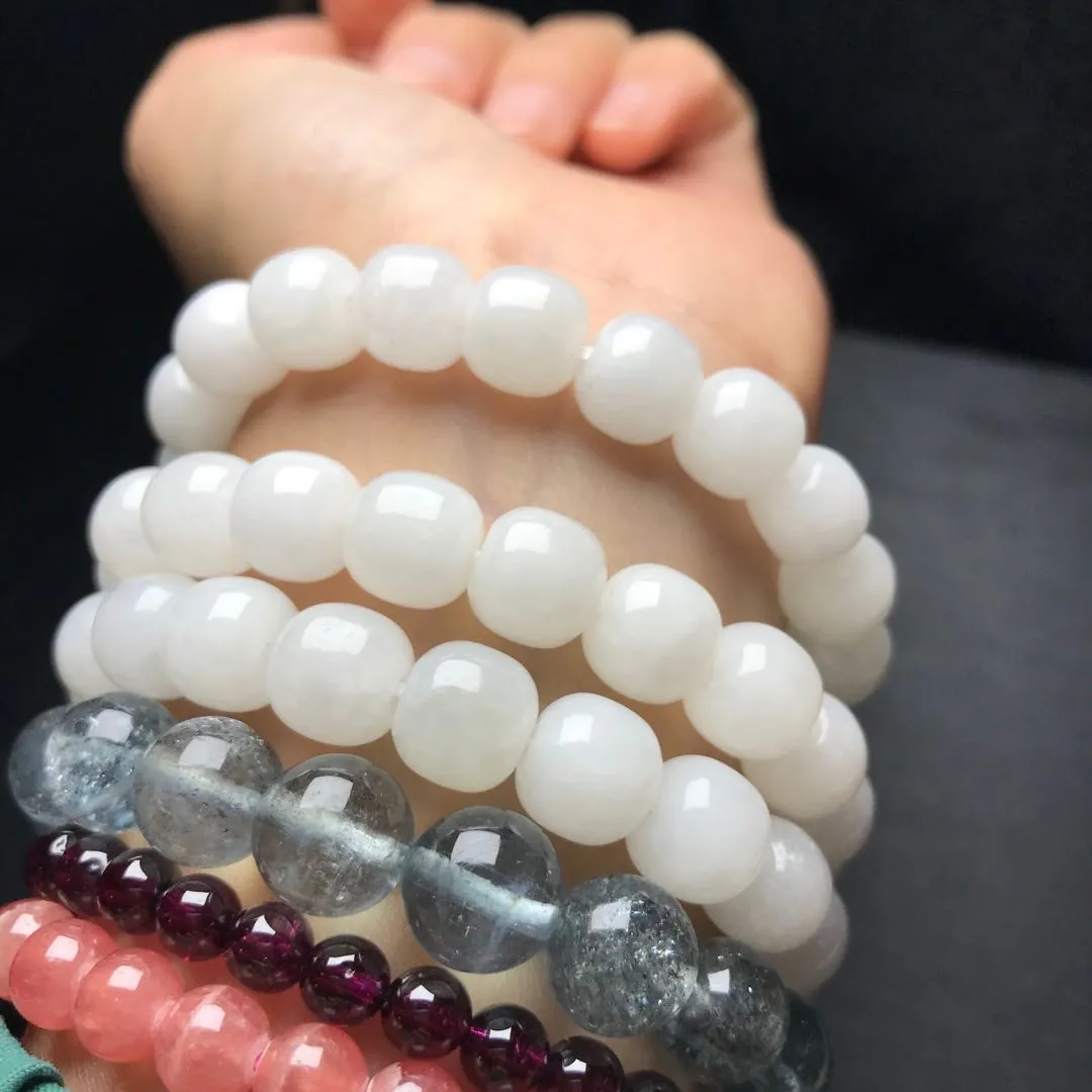 10 PCS 9mm White Nehprite Hetian Jade Beaded Bracelets for DIY Jewelry Project