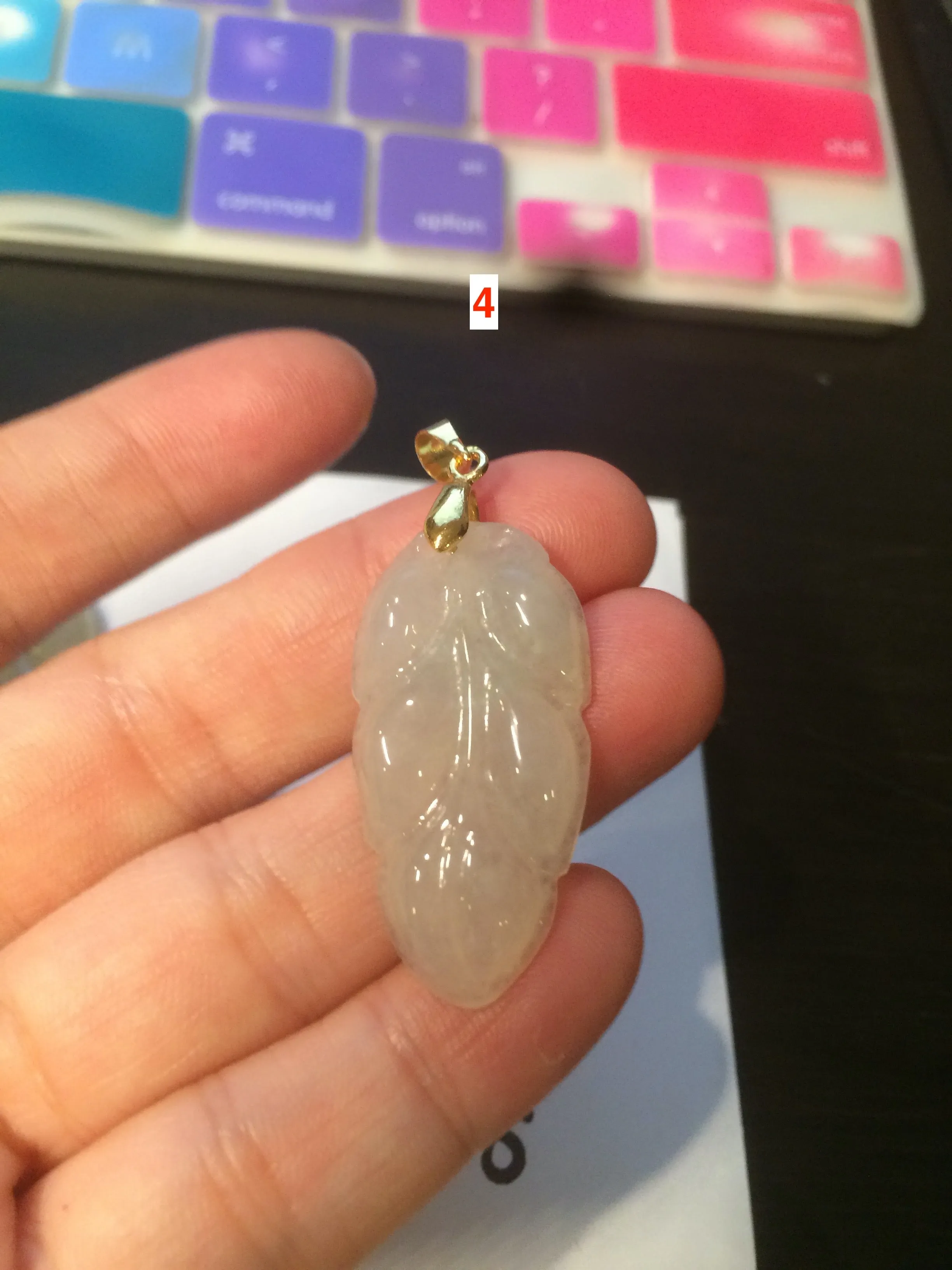 100% natural icy watery clear white type A jadeite jade leaf/blessed melon  pendant necklace group E54