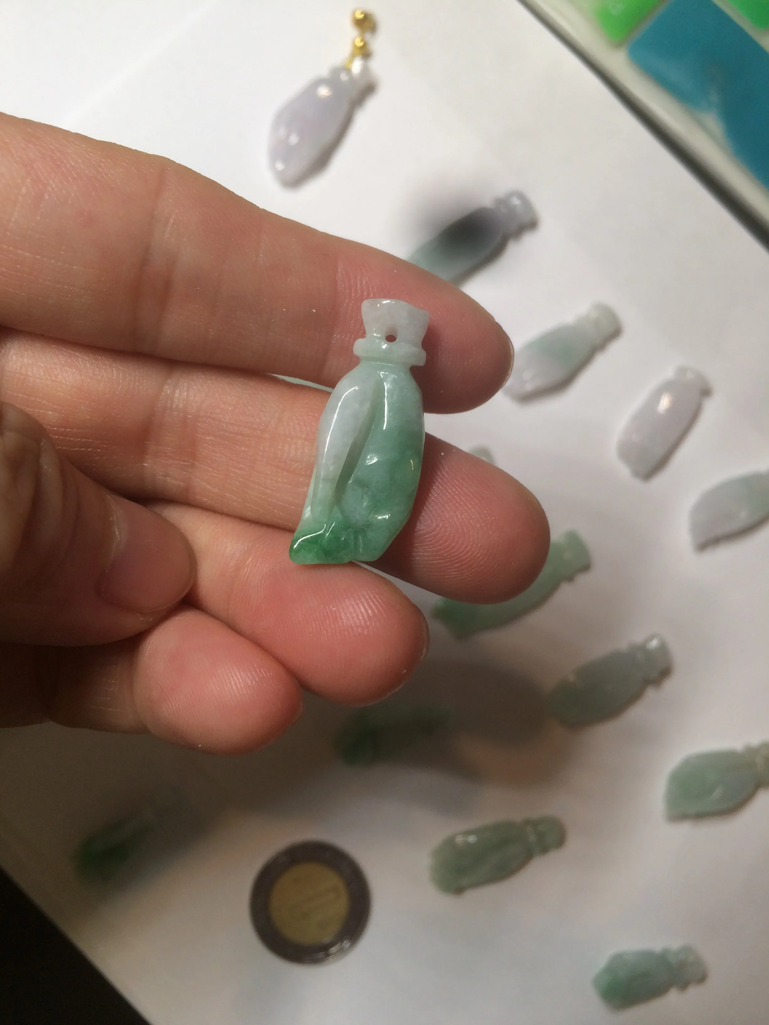 100% natural type A icy watery sunny green/purple a pearl in my palm (apple of my eye, 掌上明珠) Jadeite jade bead AQ72