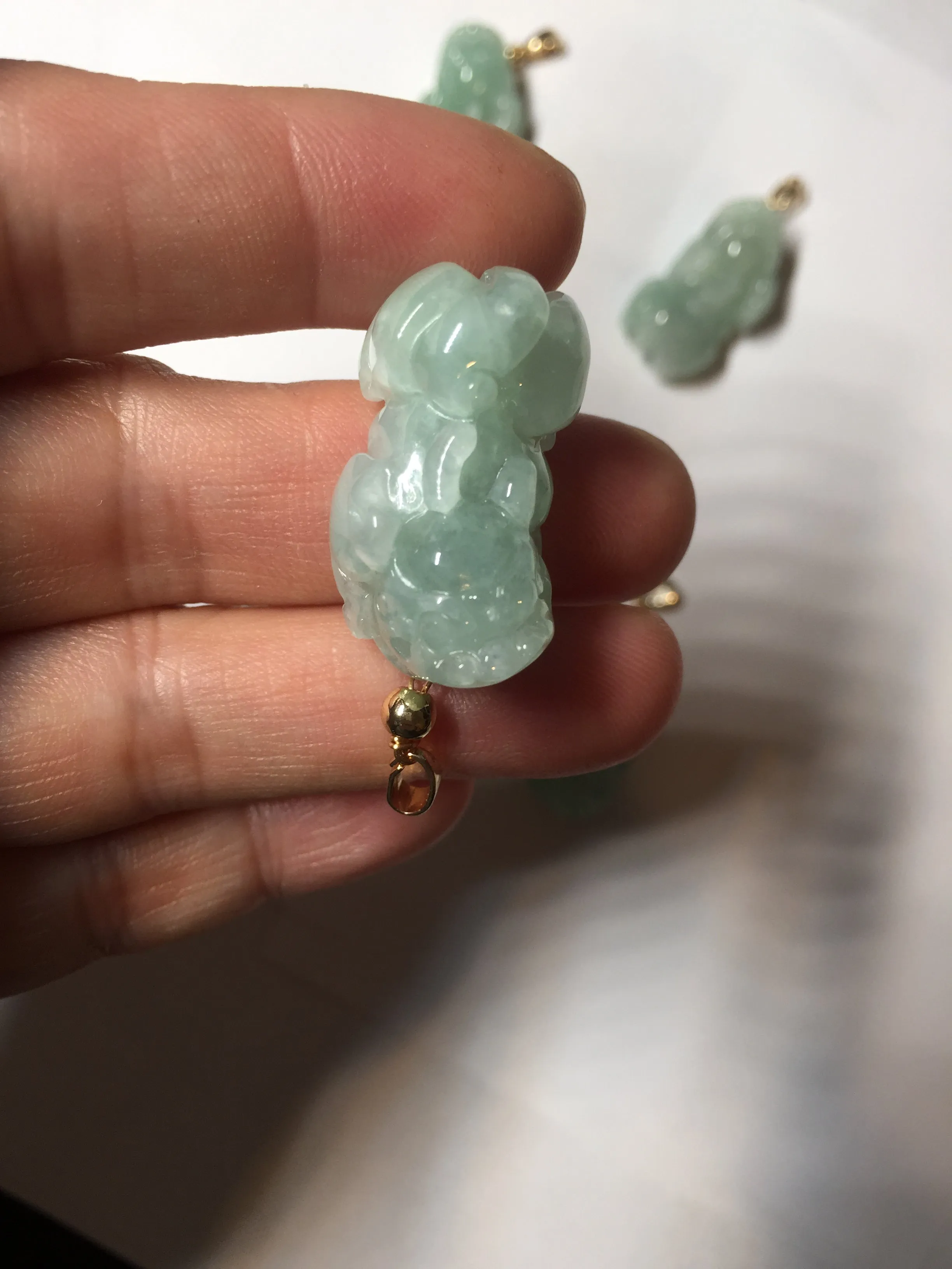 100% natural type A sunny green jadeite jade 3D PiXiu (貔貅) pendant group AX150