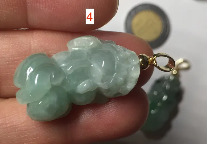 100% natural type A sunny green jadeite jade 3D PiXiu (貔貅) pendant group AX150