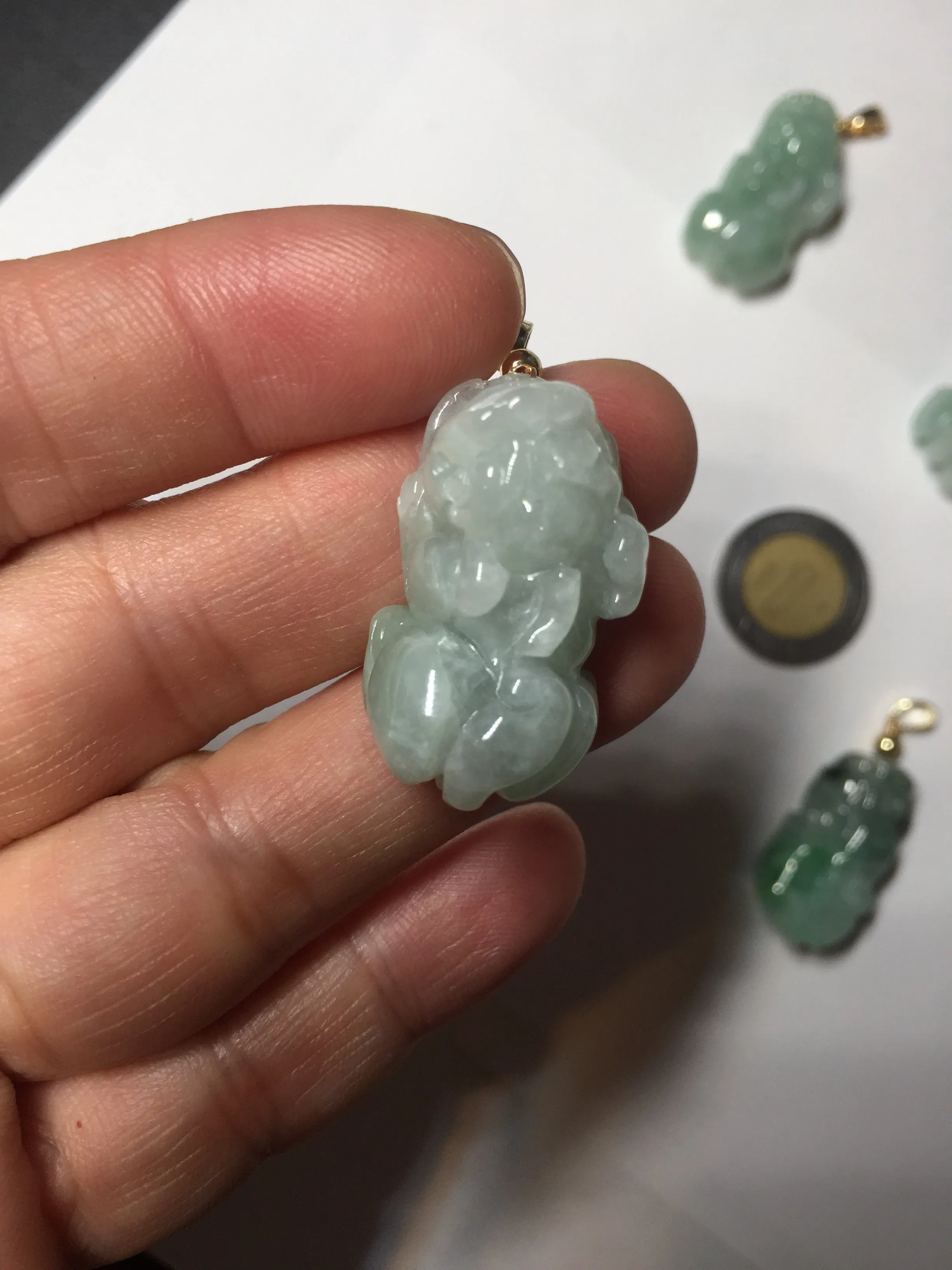 100% natural type A sunny green jadeite jade 3D PiXiu (貔貅) pendant group AX150