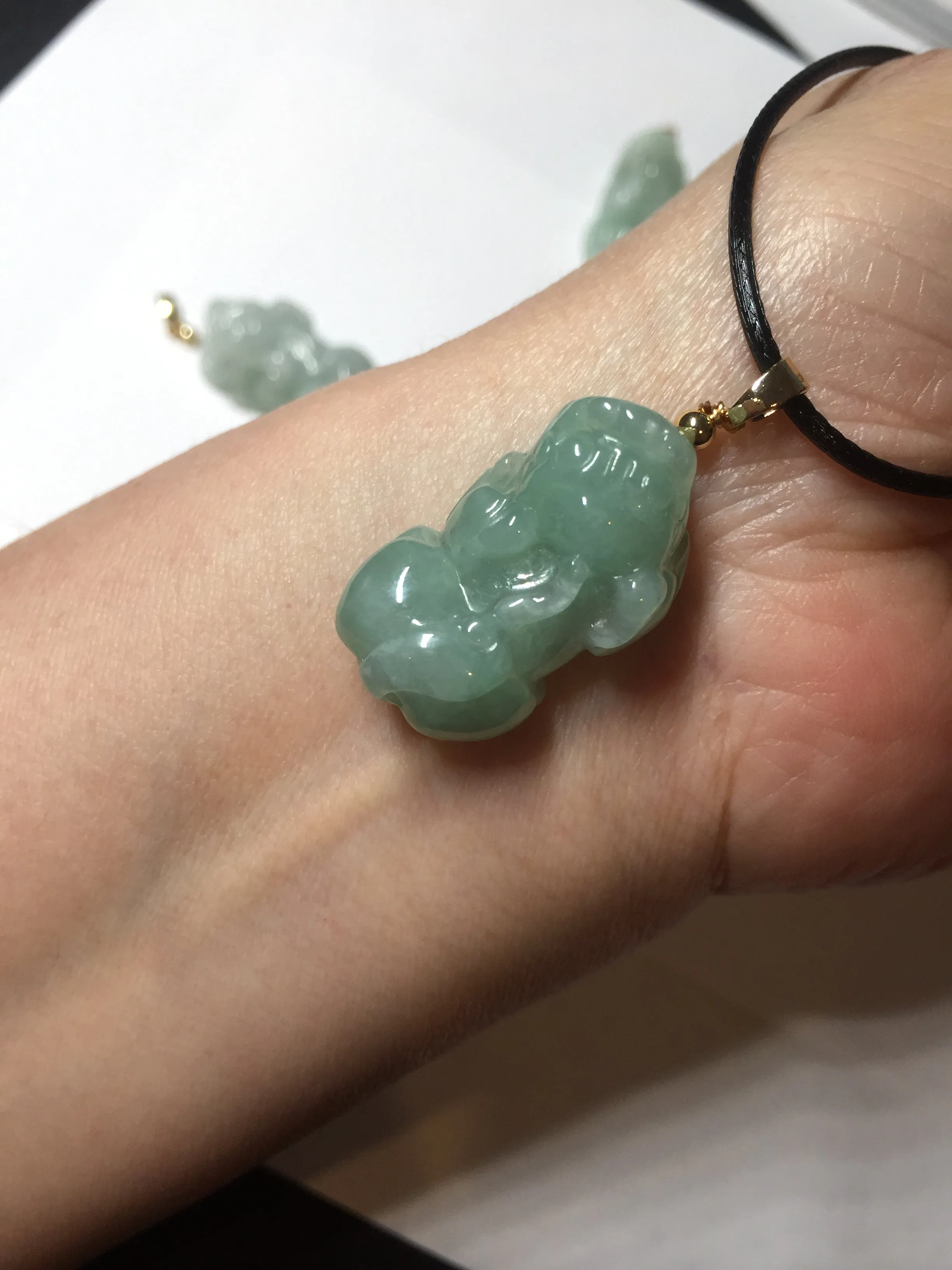 100% natural type A sunny green jadeite jade 3D PiXiu (貔貅) pendant group AX150