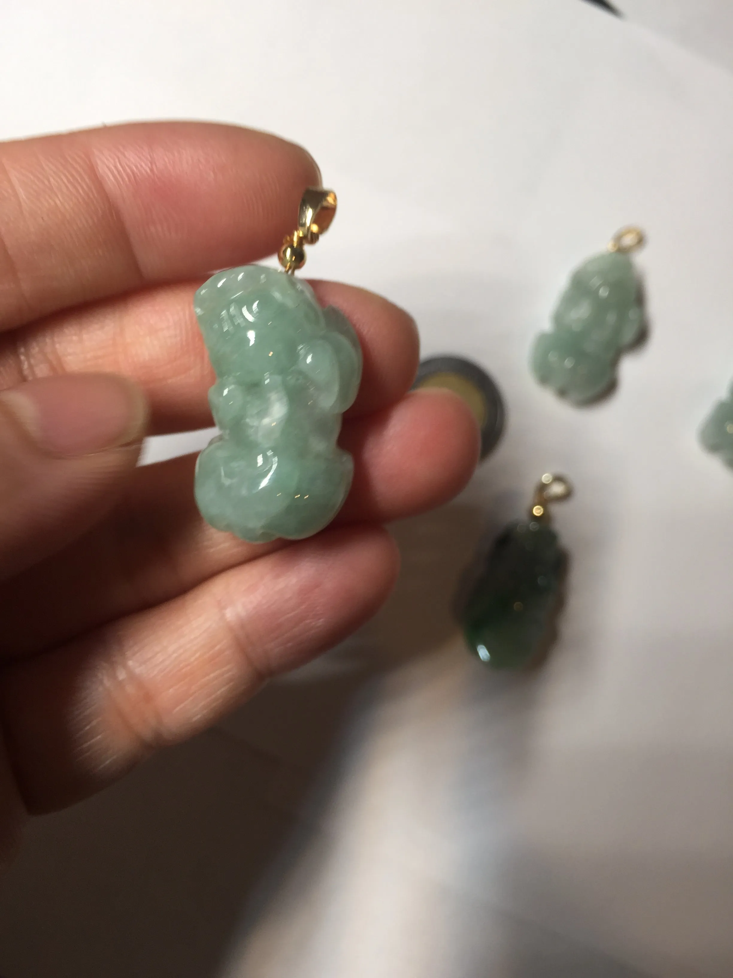 100% natural type A sunny green jadeite jade 3D PiXiu (貔貅) pendant group AX150