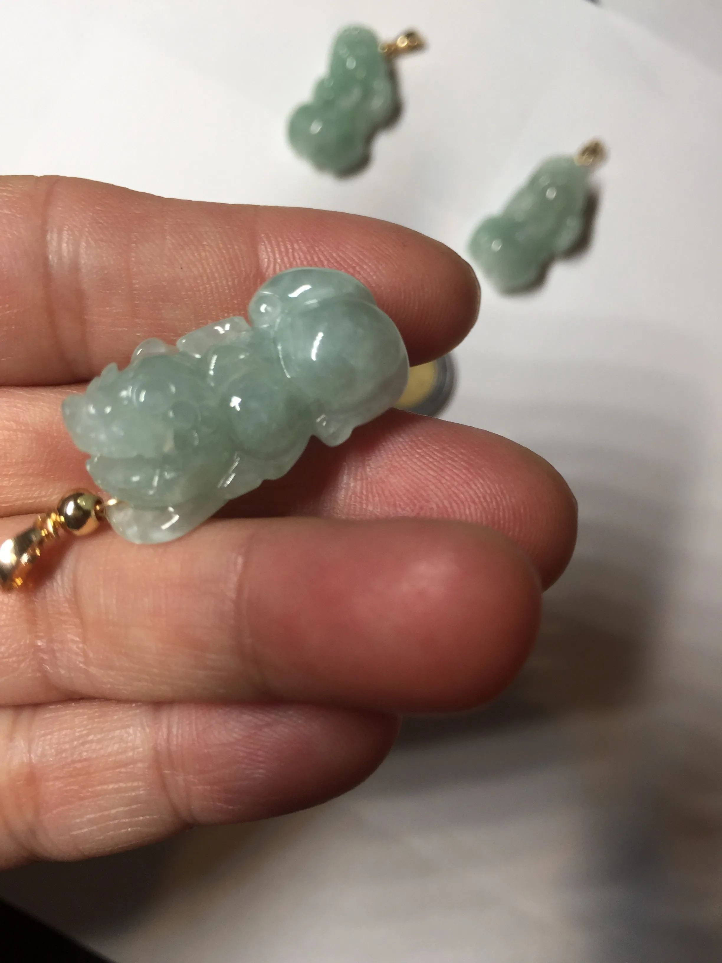 100% natural type A sunny green jadeite jade 3D PiXiu (貔貅) pendant group AX150