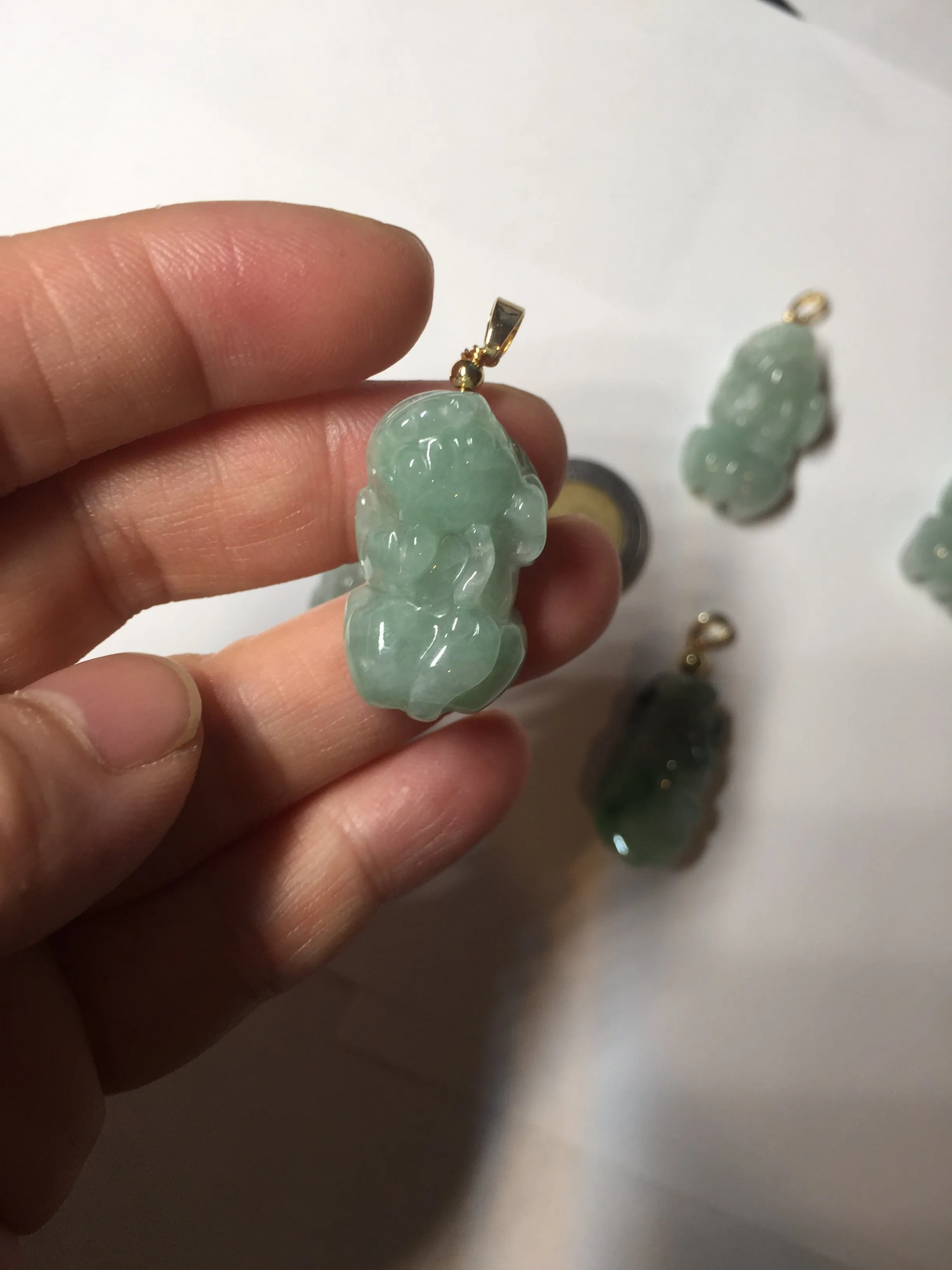 100% natural type A sunny green jadeite jade 3D PiXiu (貔貅) pendant group AX150