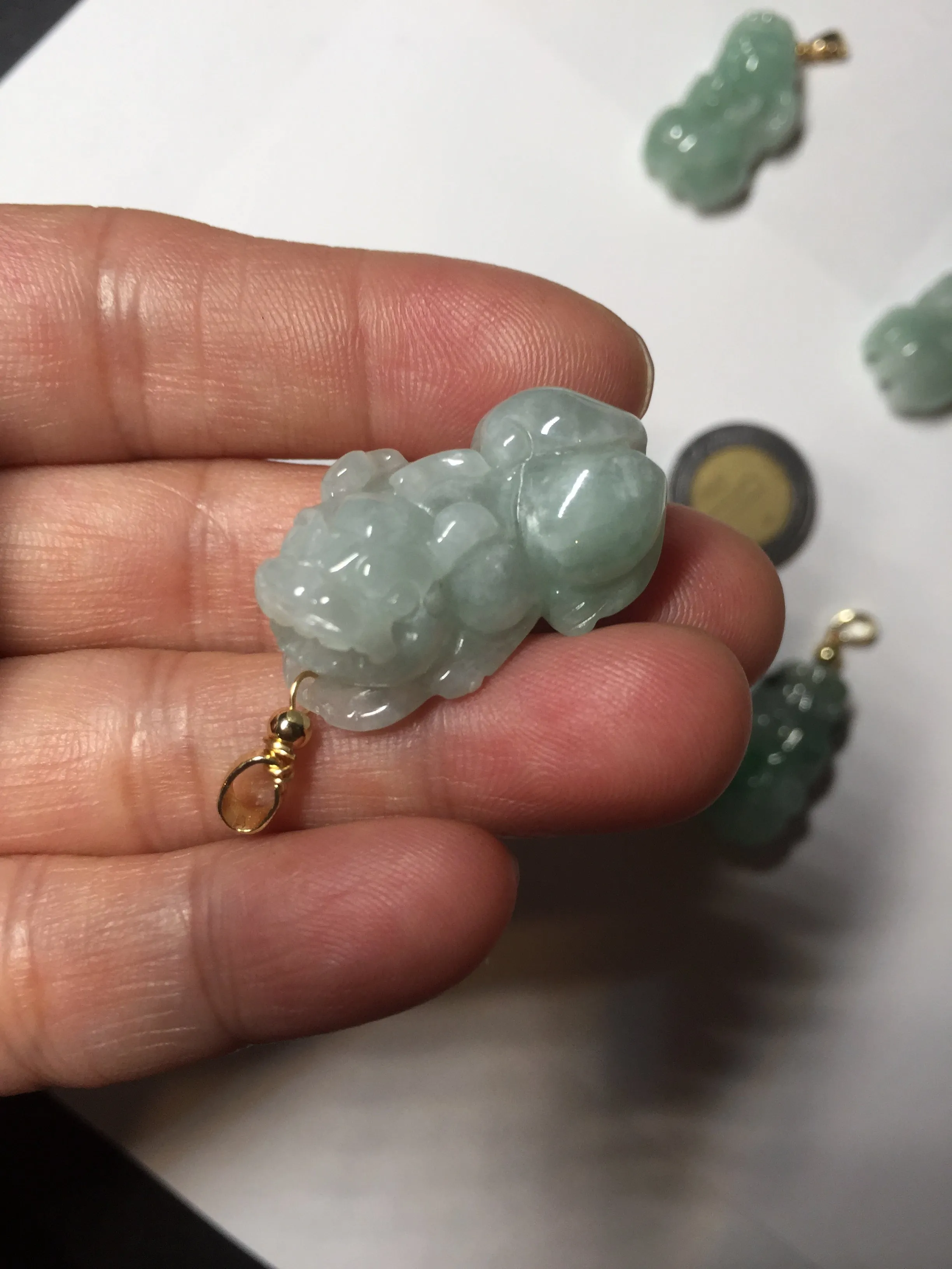 100% natural type A sunny green jadeite jade 3D PiXiu (貔貅) pendant group AX150