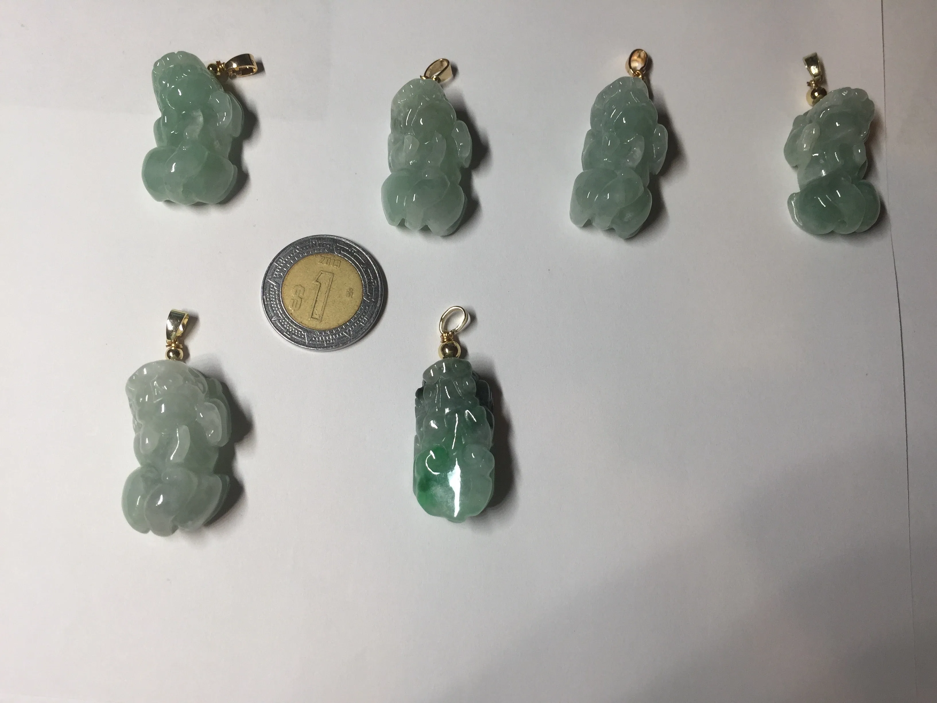 100% natural type A sunny green jadeite jade 3D PiXiu (貔貅) pendant group AX150