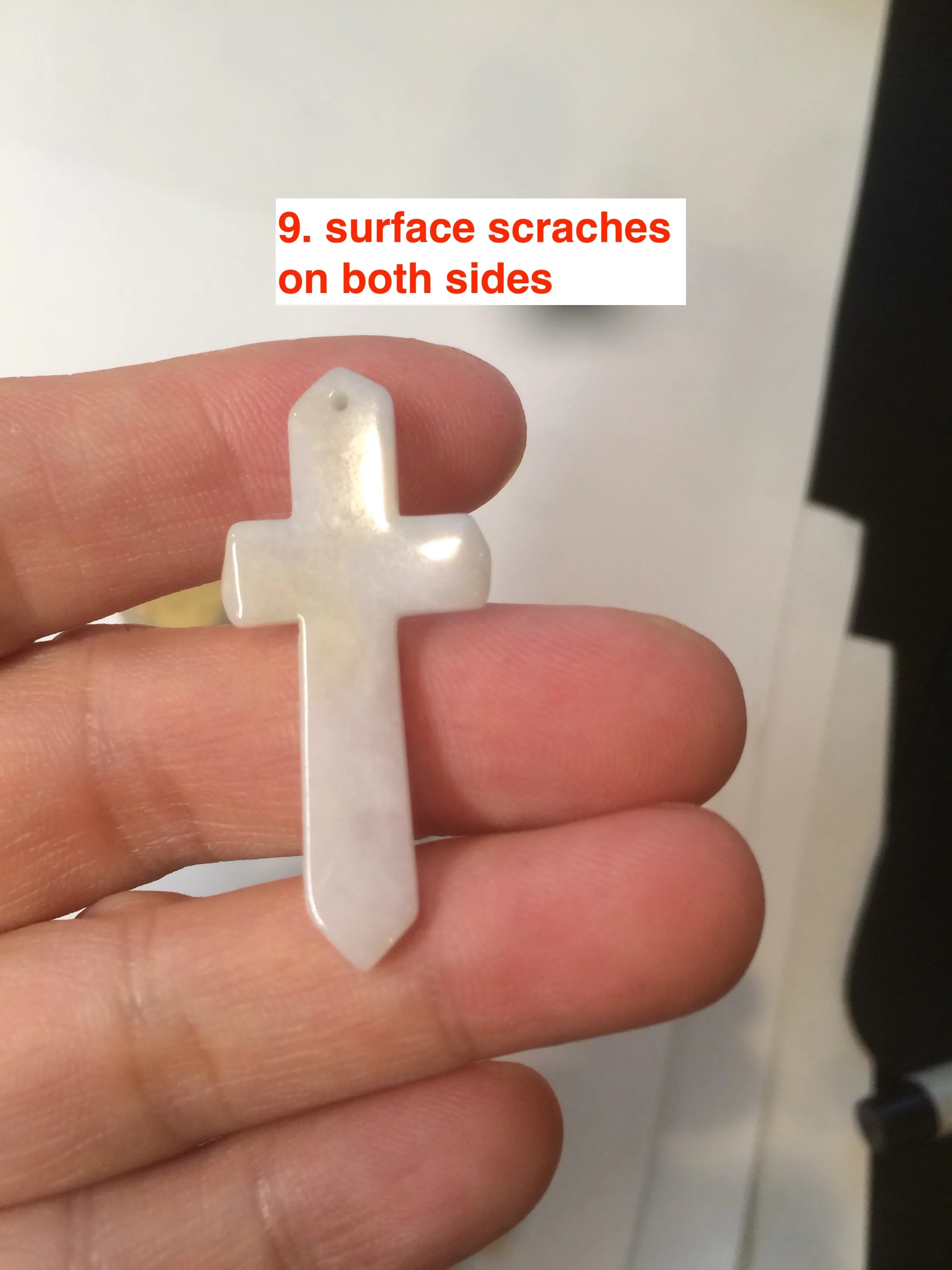 100% Natural type A yellow/white jadeite Jade cross pendant necklace AQ24