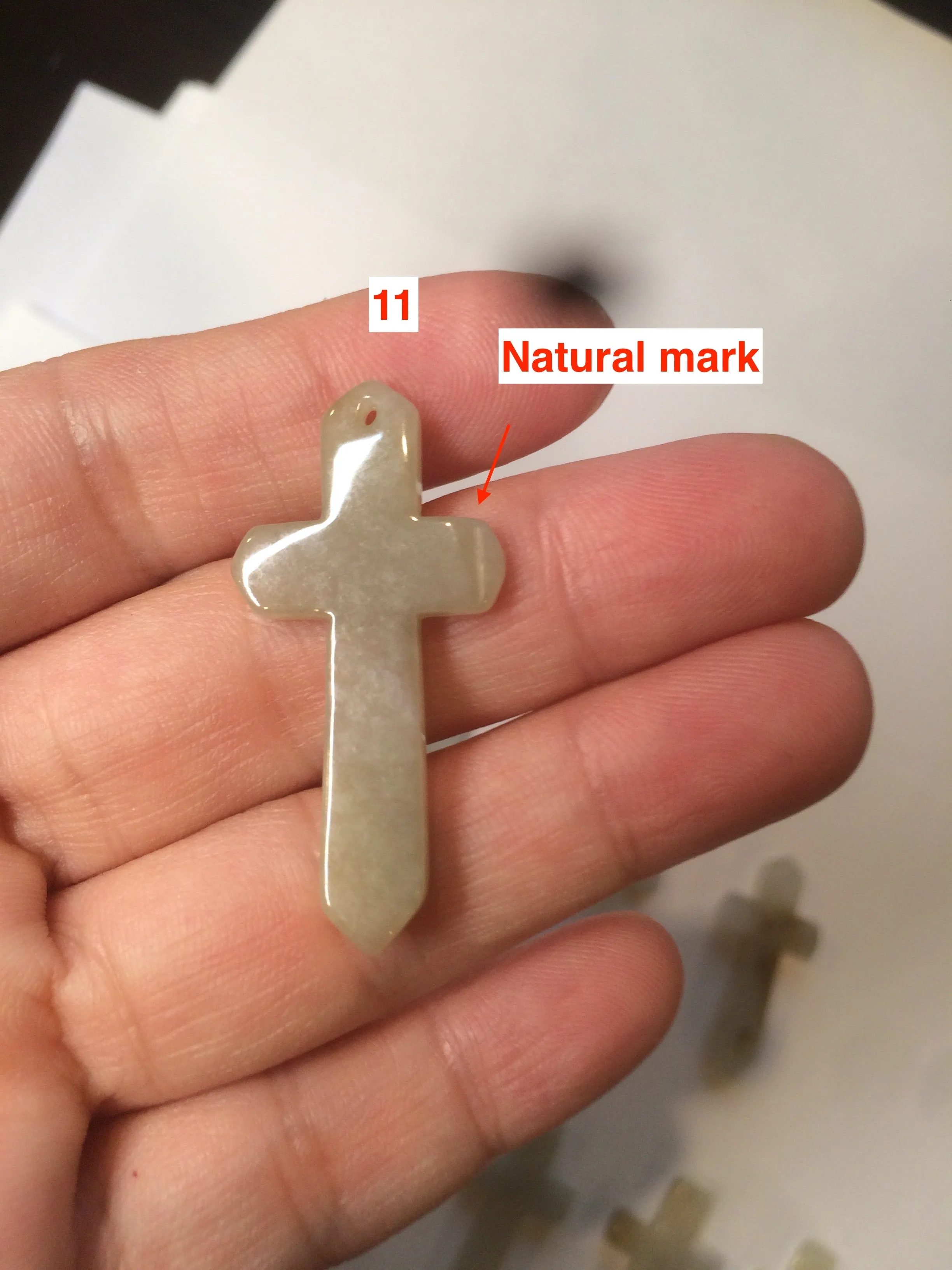 100% Natural type A yellow/white jadeite Jade cross pendant necklace AQ24