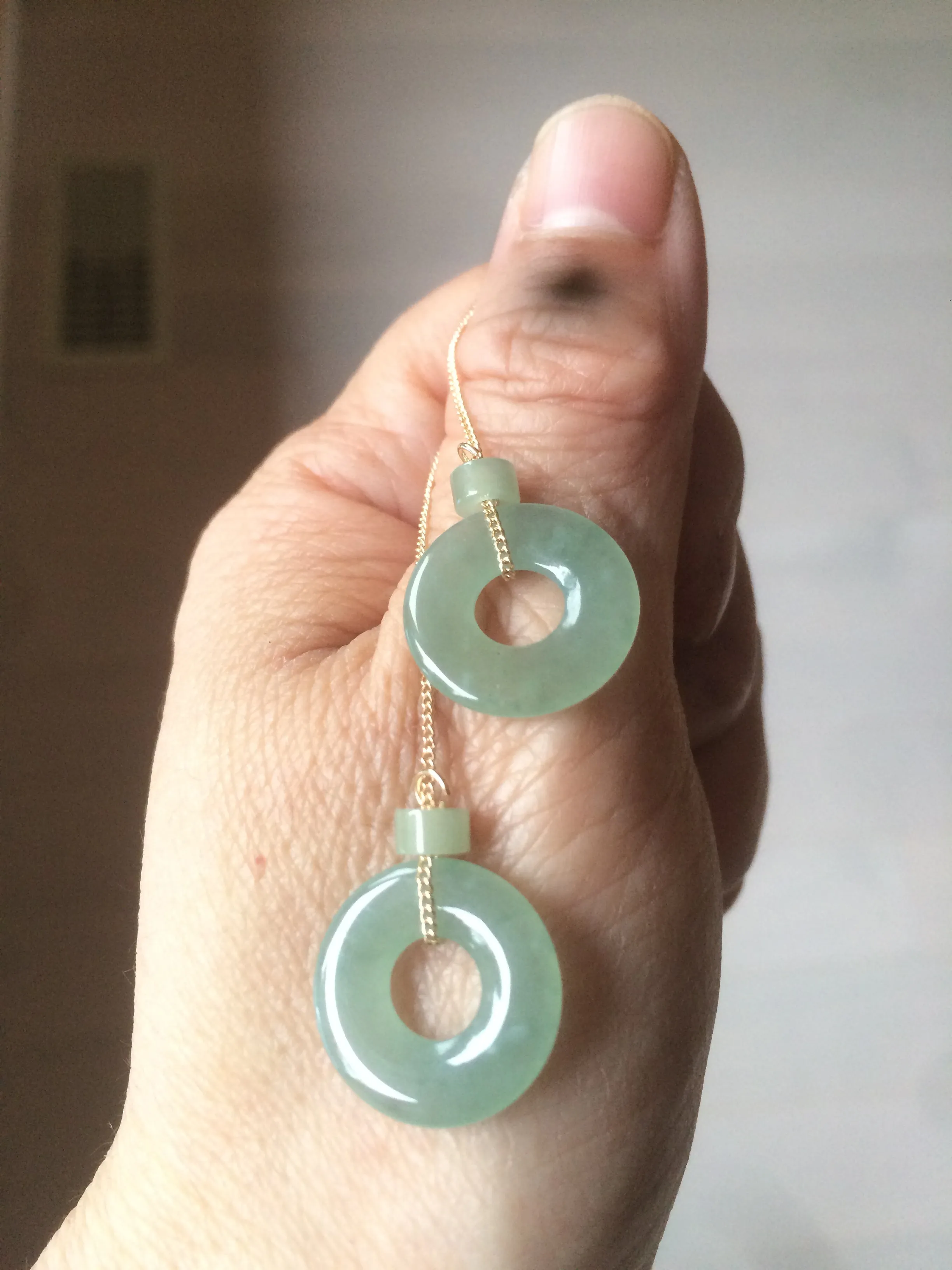 100% Natural watery safe and sound mom and daughter buckle dangling jadeite Jade earring AS2