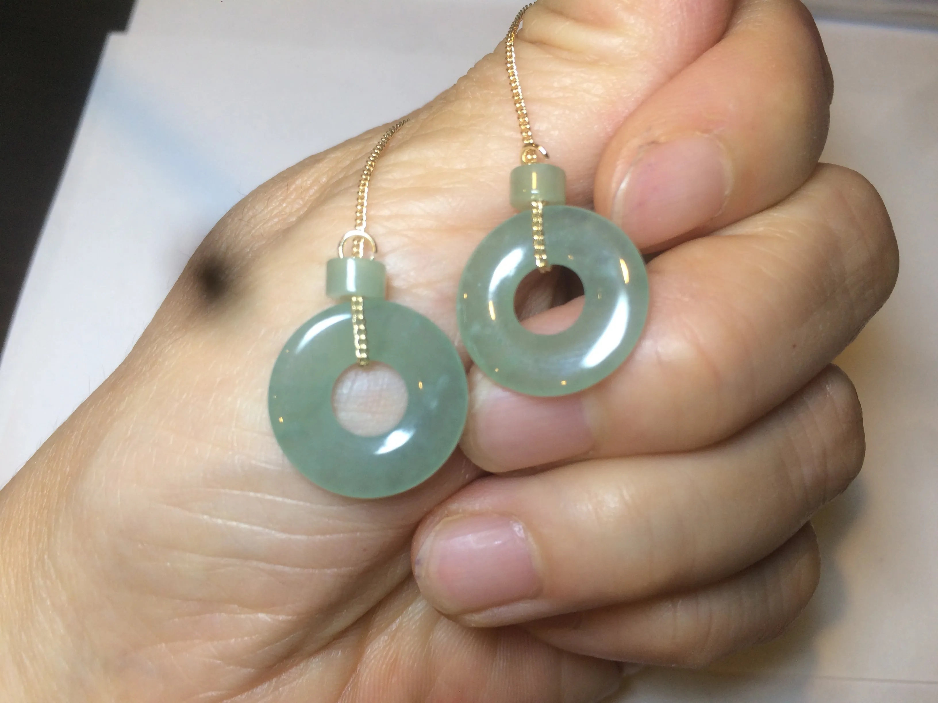 100% Natural watery safe and sound mom and daughter buckle dangling jadeite Jade earring AS2