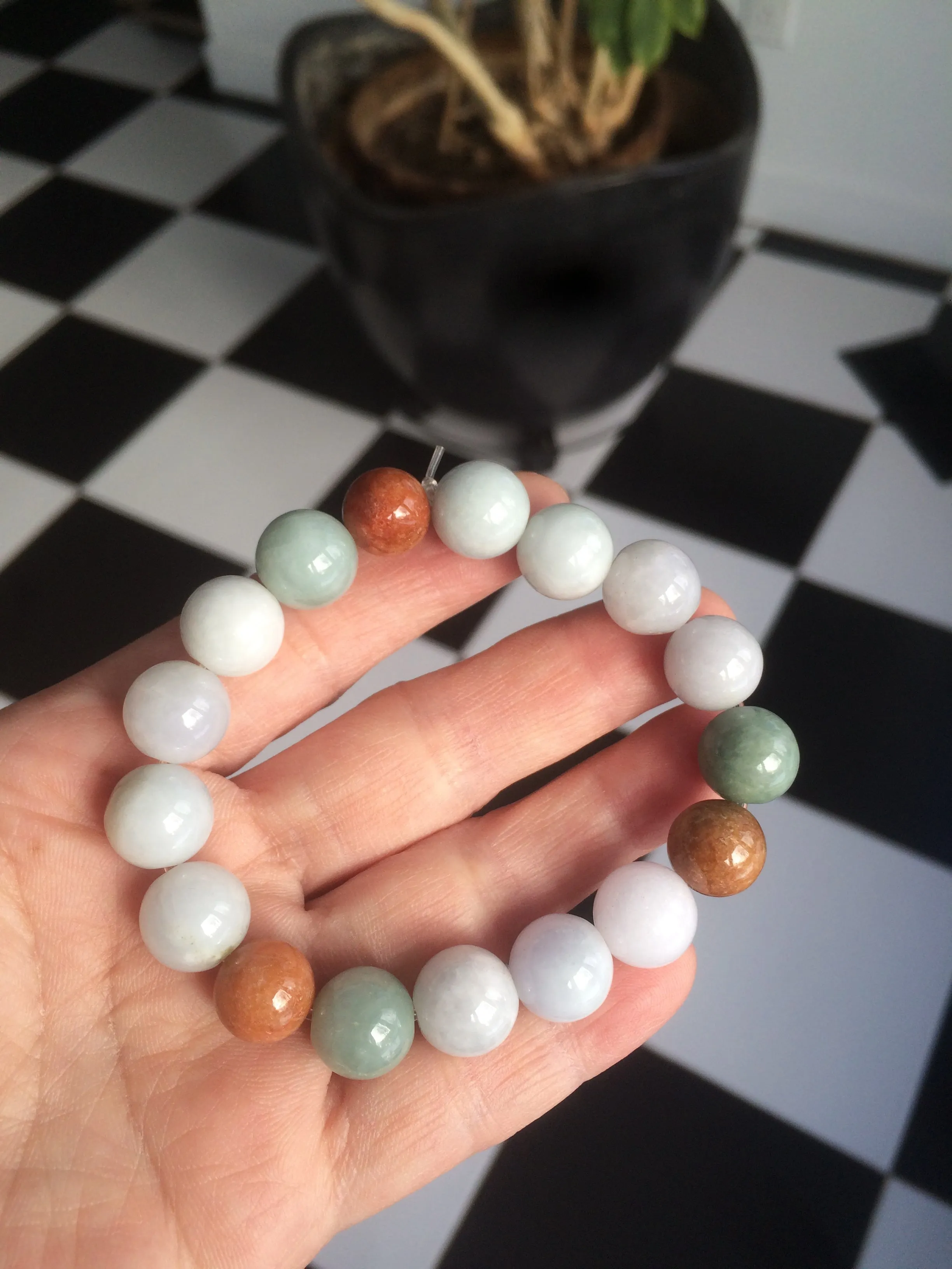 10.5-11.5mm 100% natural type A colourful red/green/purple/white jadeite jade beads bracelet  S-B