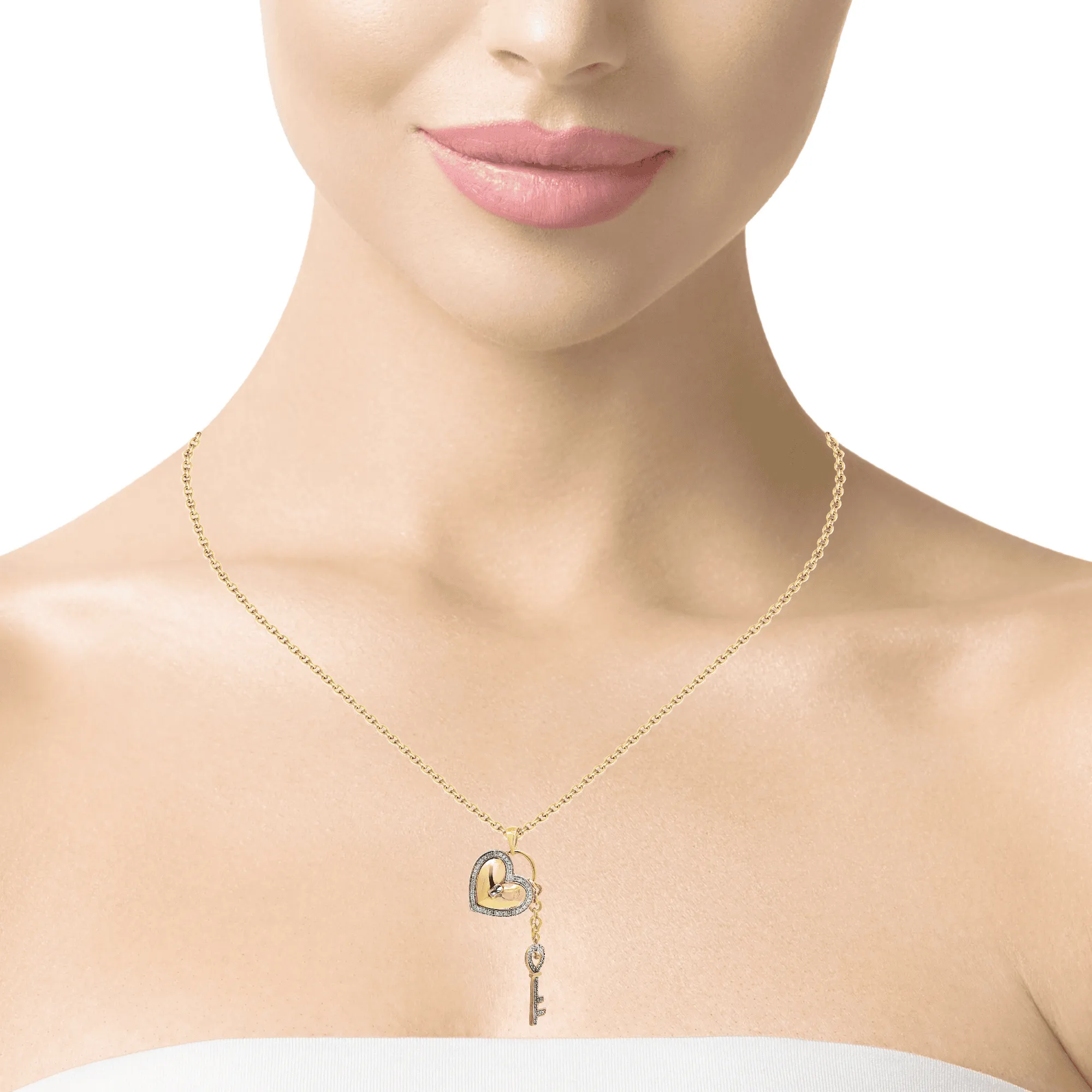 10K Gold 0.26 CTW Diamond Heart Lock And Key Charm