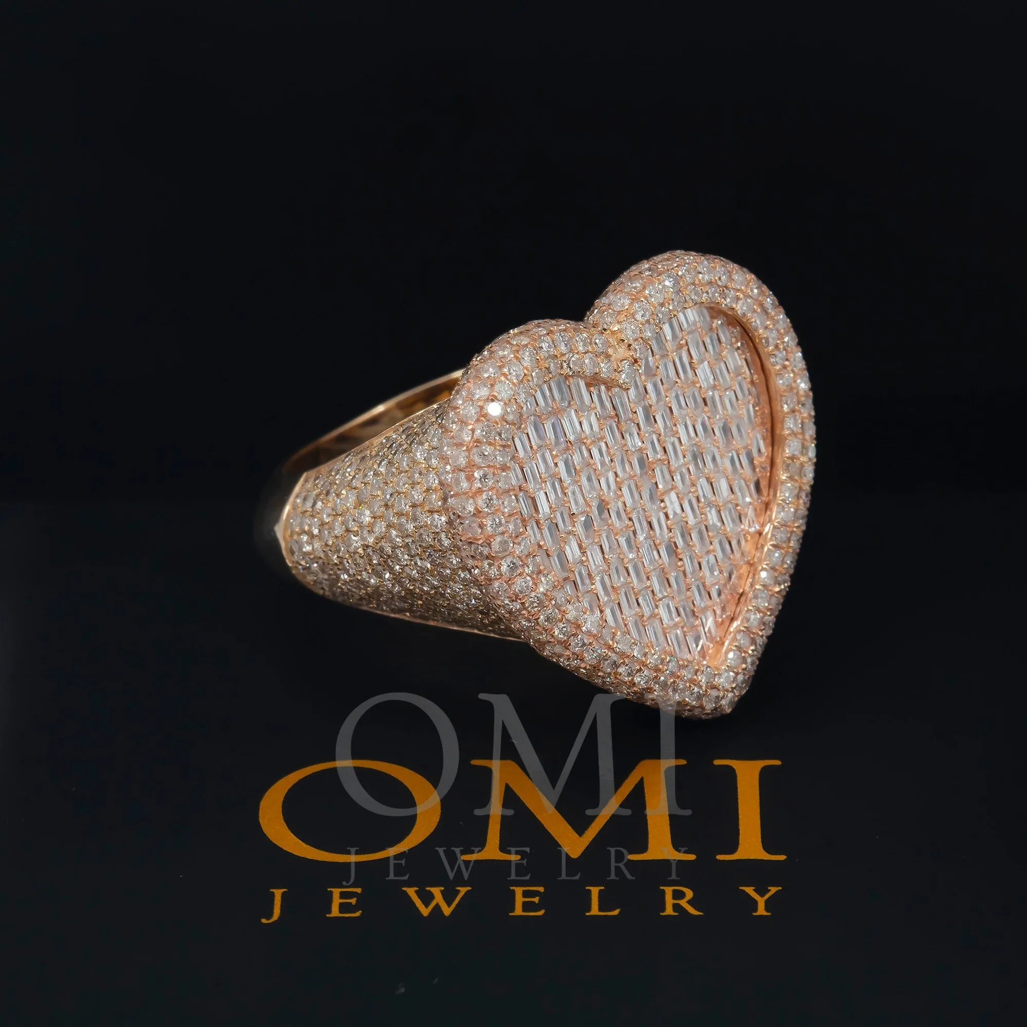 10K GOLD BAGUETTE DIAMOND HEART RING 5.10 CT