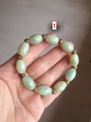 13x10mm 100% natural type A green jadeite jade olive shape(LU LU TONG) beads bracelet C33