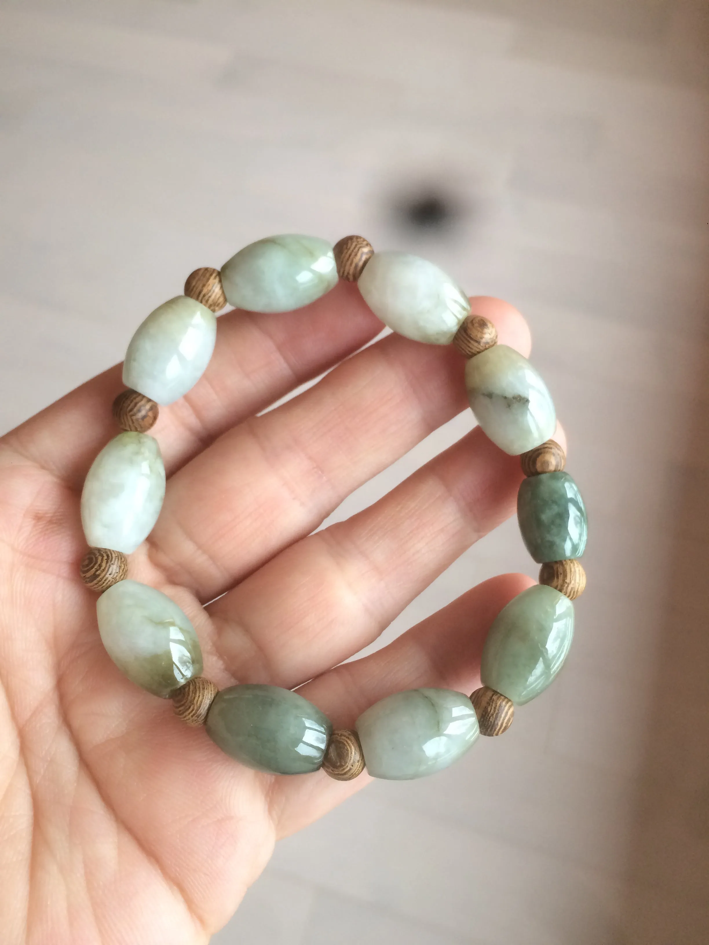 13x10mm 100% natural type A green jadeite jade olive shape(LU LU TONG) beads bracelet C33