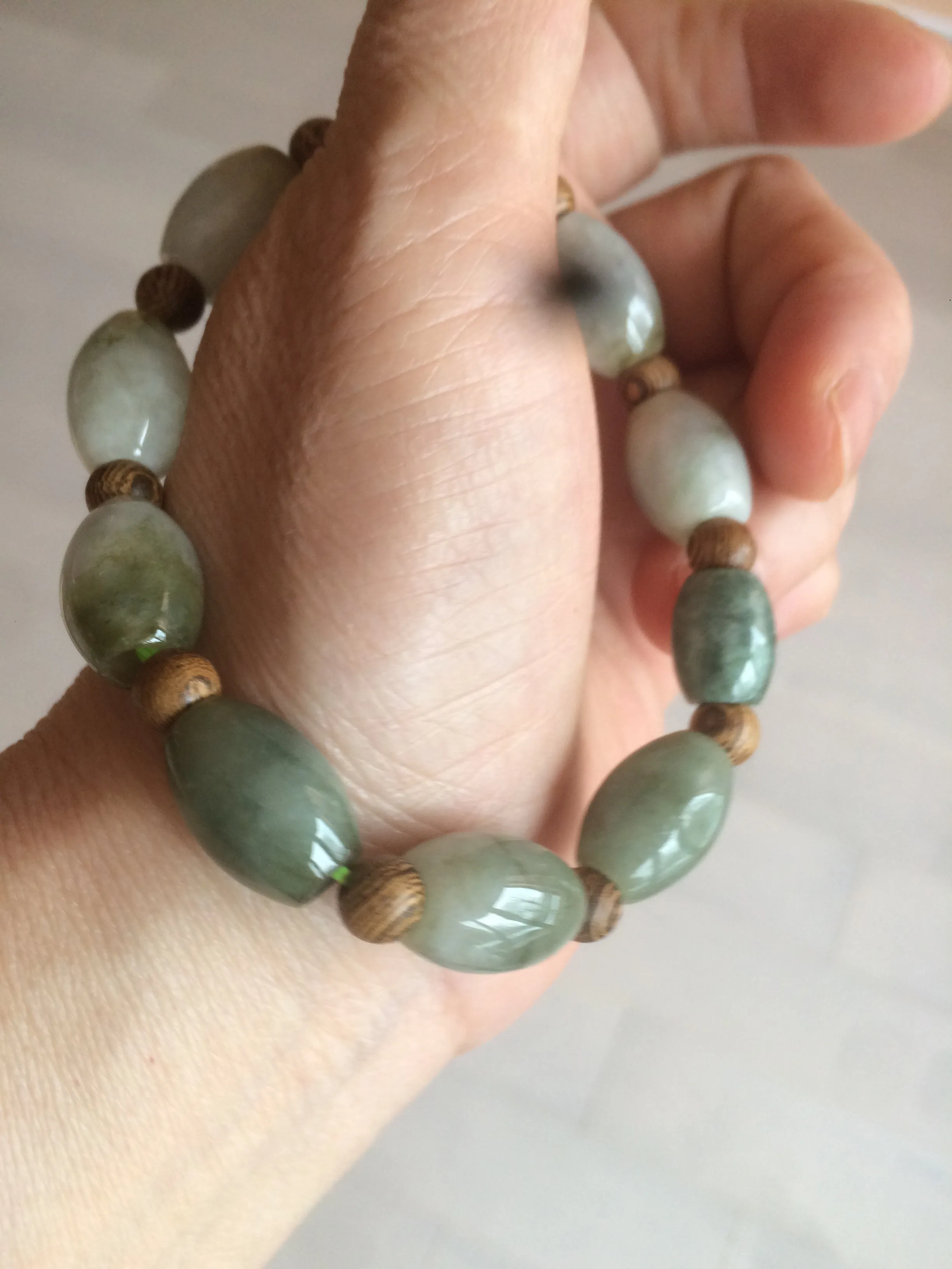 13x10mm 100% natural type A green jadeite jade olive shape(LU LU TONG) beads bracelet C33