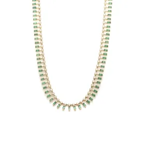 14 & 18K Diamond & Emerald Baguette Dot-Dash Necklace, Medium