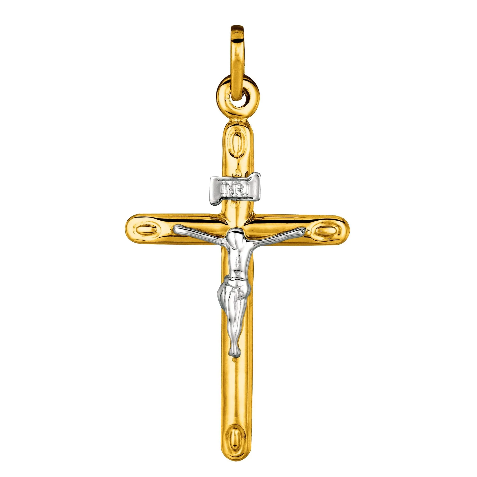 14k 2 Tone Gold Round Tube Crucifix Pendant