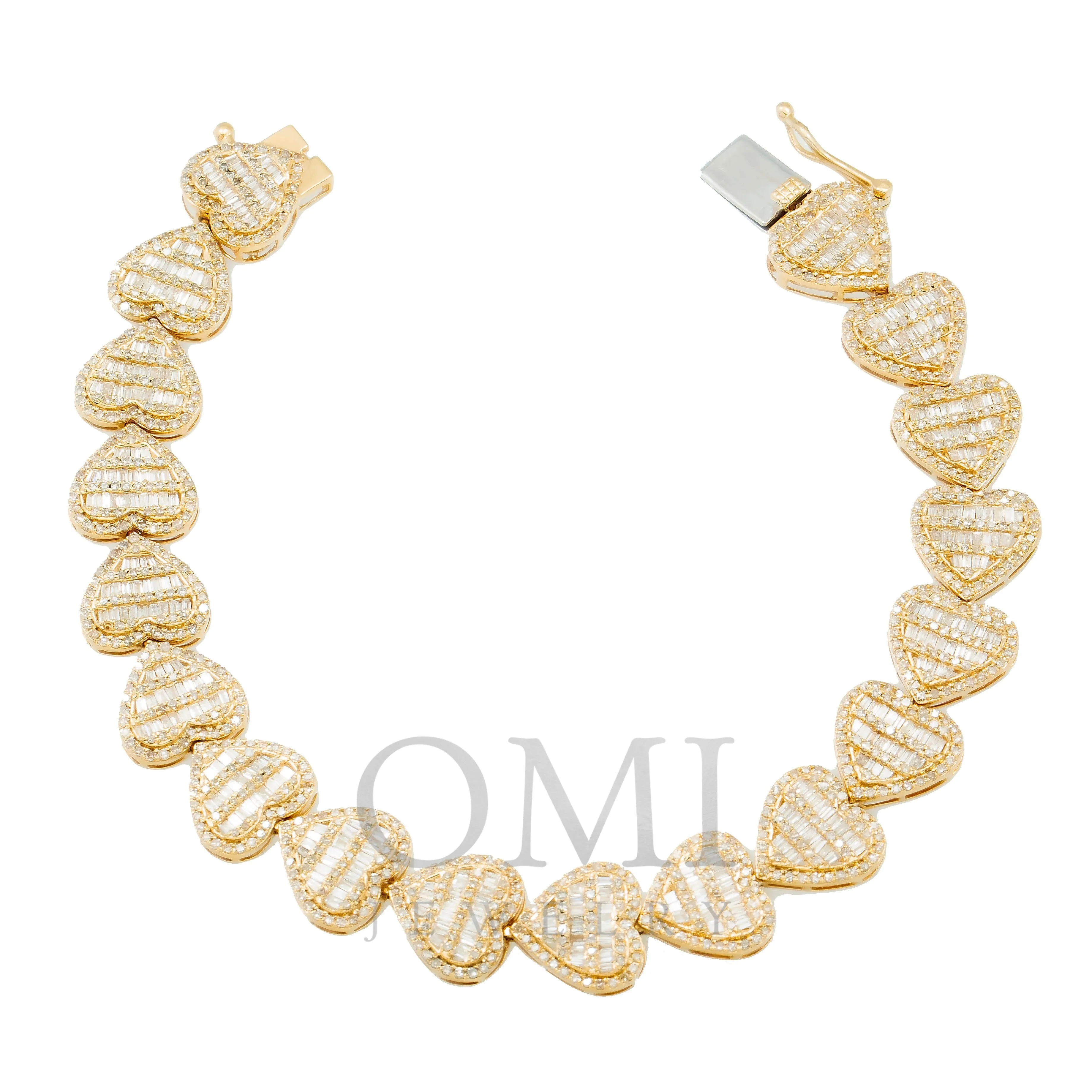 14K GOLD BAGUETTE DIAMONDS HEART BRACELET 7.65 CT