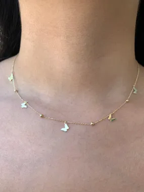 14k Gold Butterfly and Bead Necklace