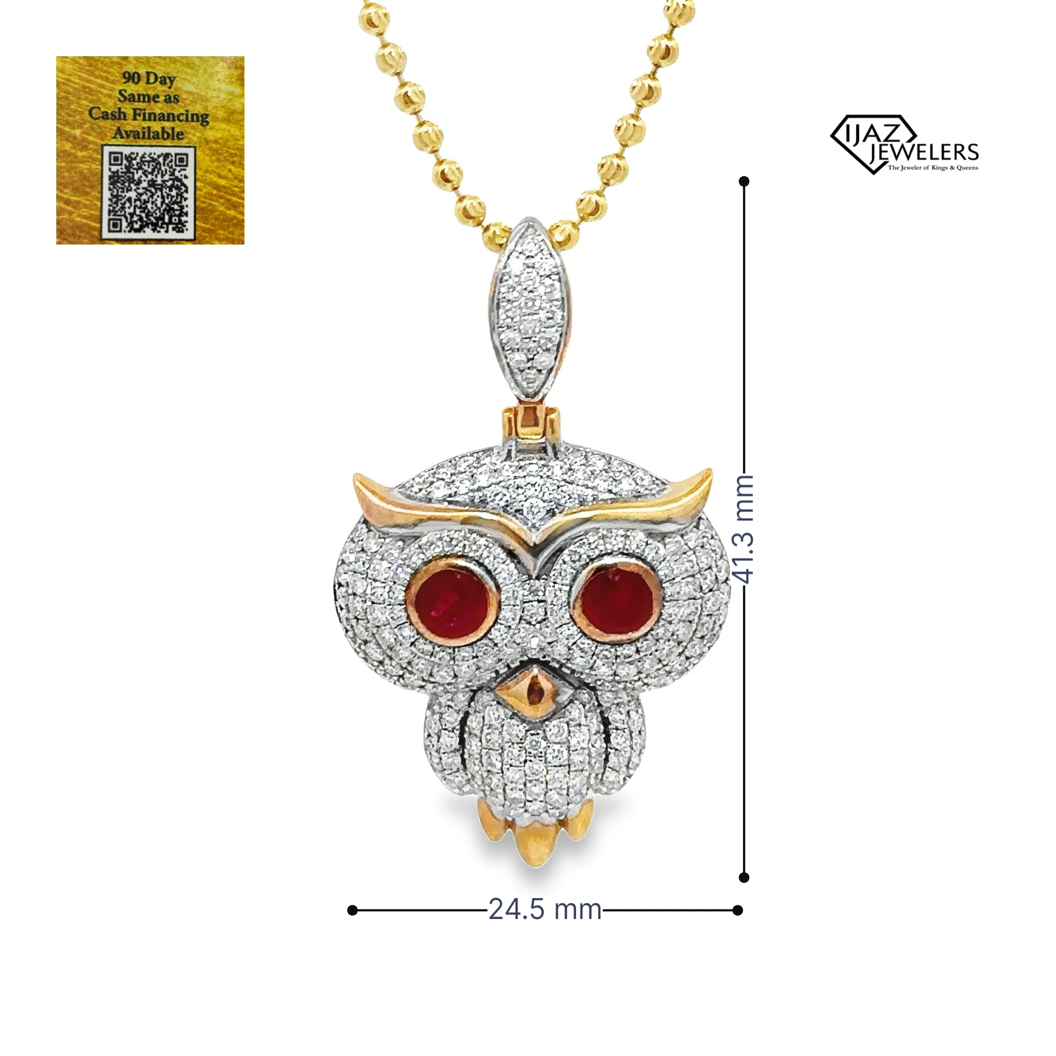 14K Gold Diamond And Ruby Owl Charm