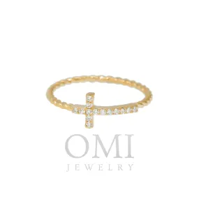 14K GOLD DIAMOND DESIGNER SIDEWAYS CROSS RING 0.15 CT