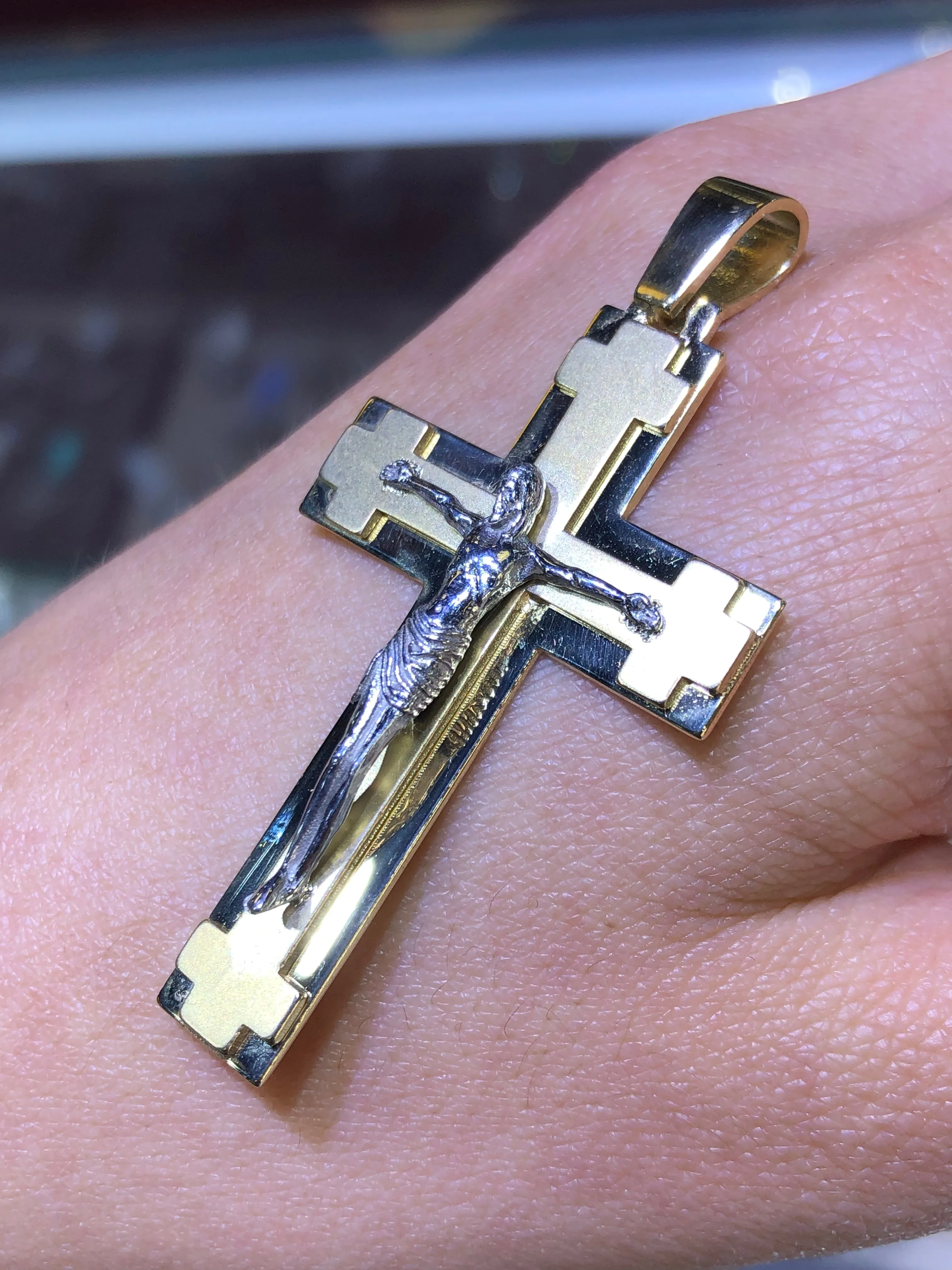 14K Large Gold Two-Tone Crucifix Pendant