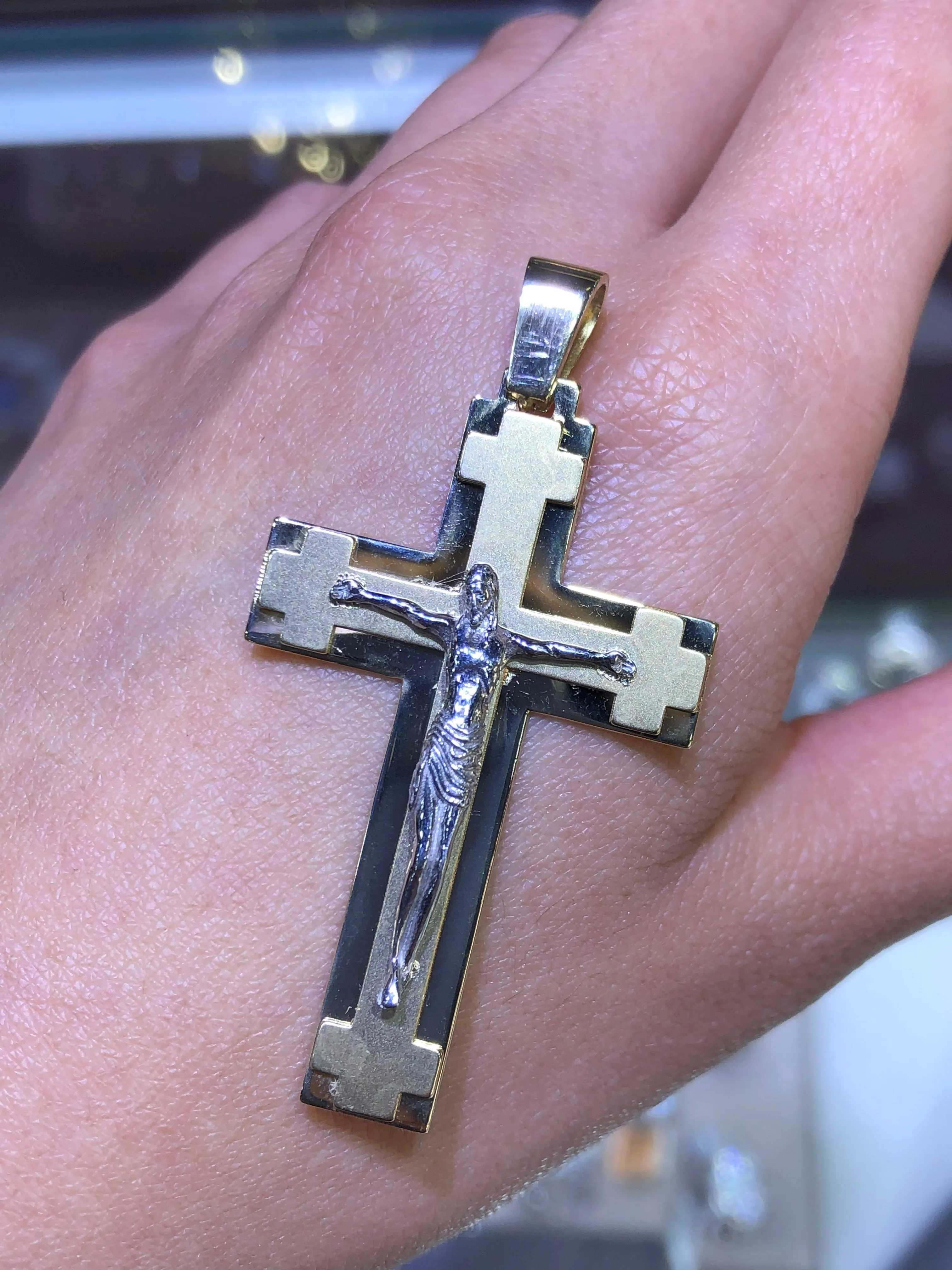 14K Large Gold Two-Tone Crucifix Pendant