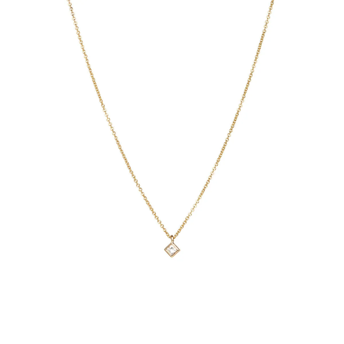 14k Small Princess Diamond Pendant Necklace