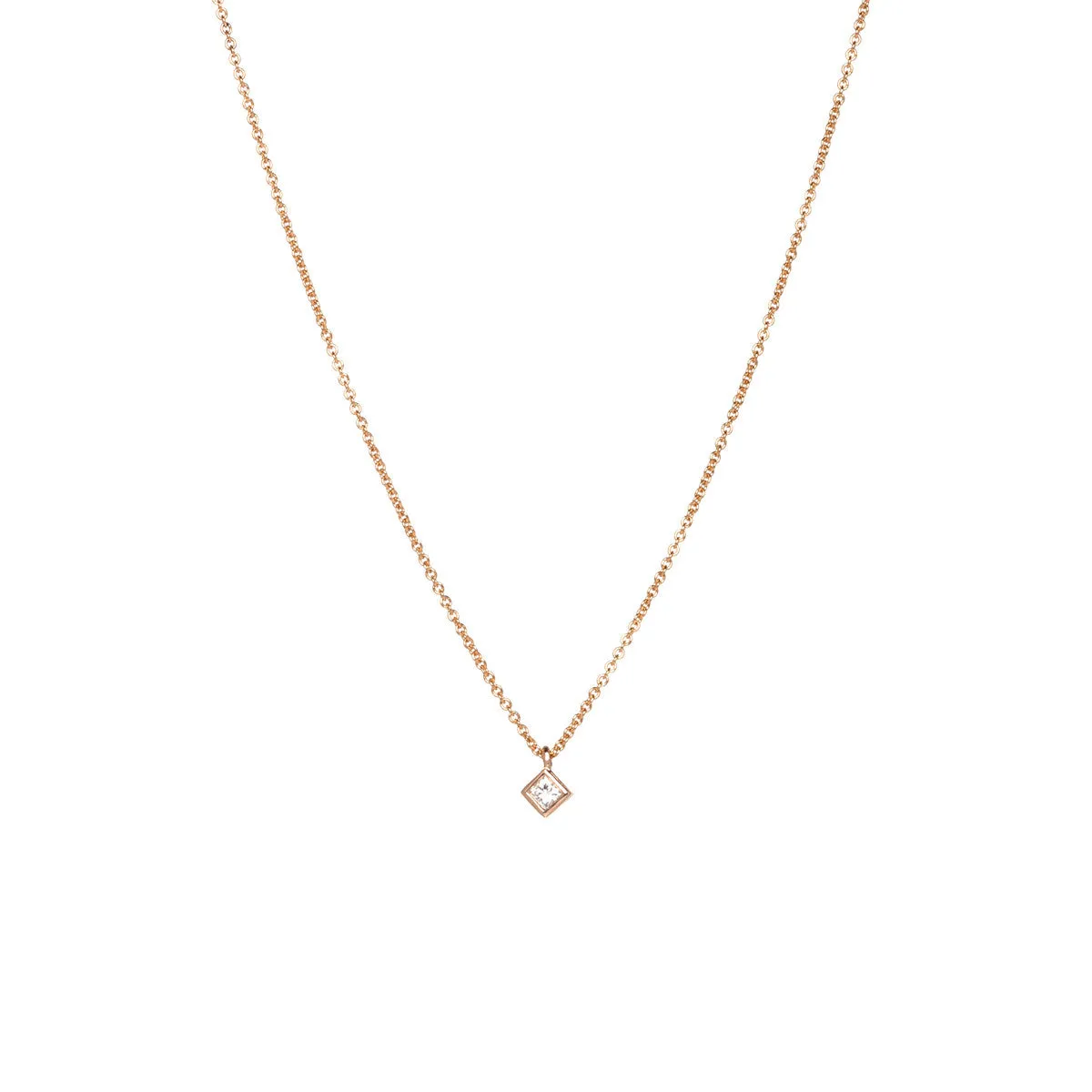 14k Small Princess Diamond Pendant Necklace