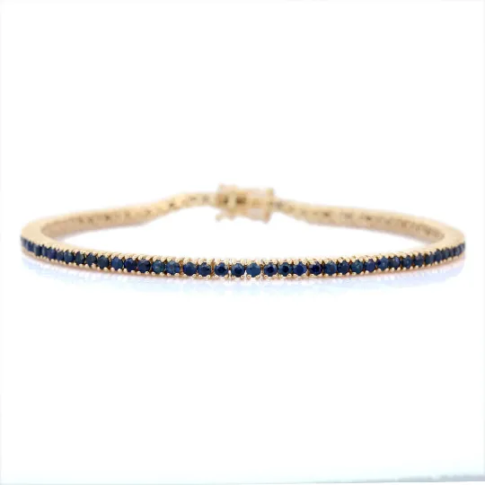 14K Solid Gold Blue Sapphire Tennis Bracelet