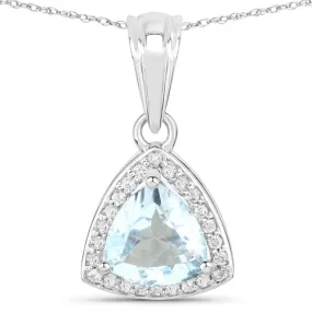 14K White Gold 1.49ct Aquamarine and Diamond Pendant