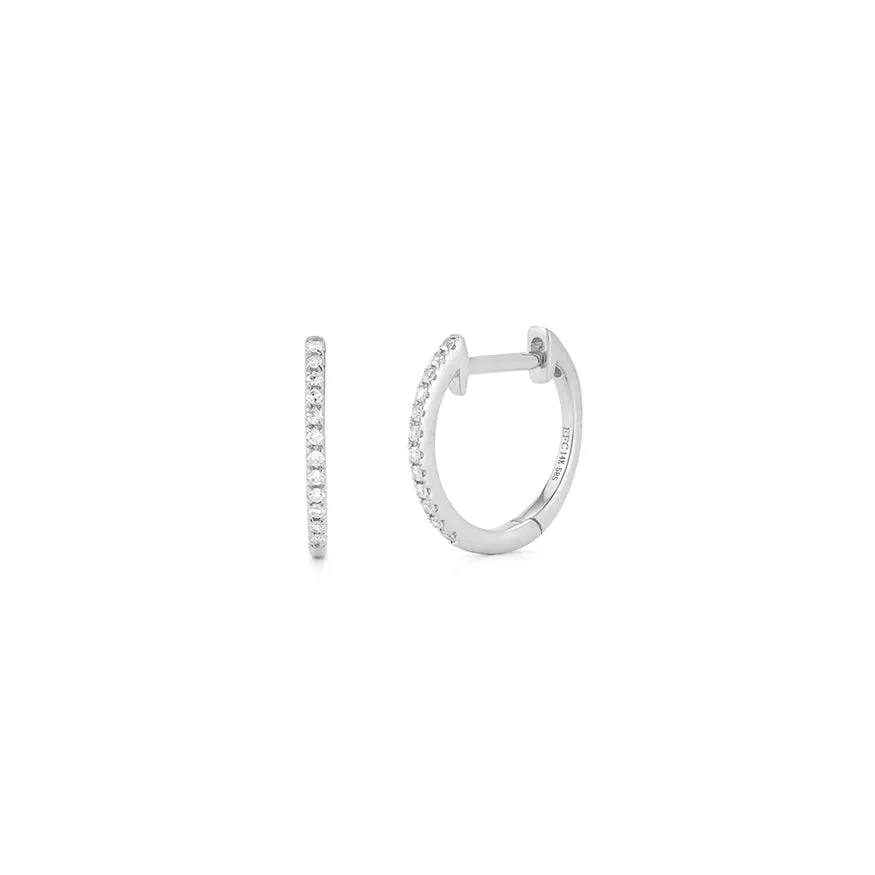 14K White Gold Diamond Huggie Earrings