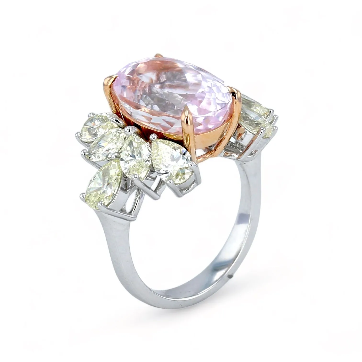 14K white gold Floral kunzite and diamond ring-28390