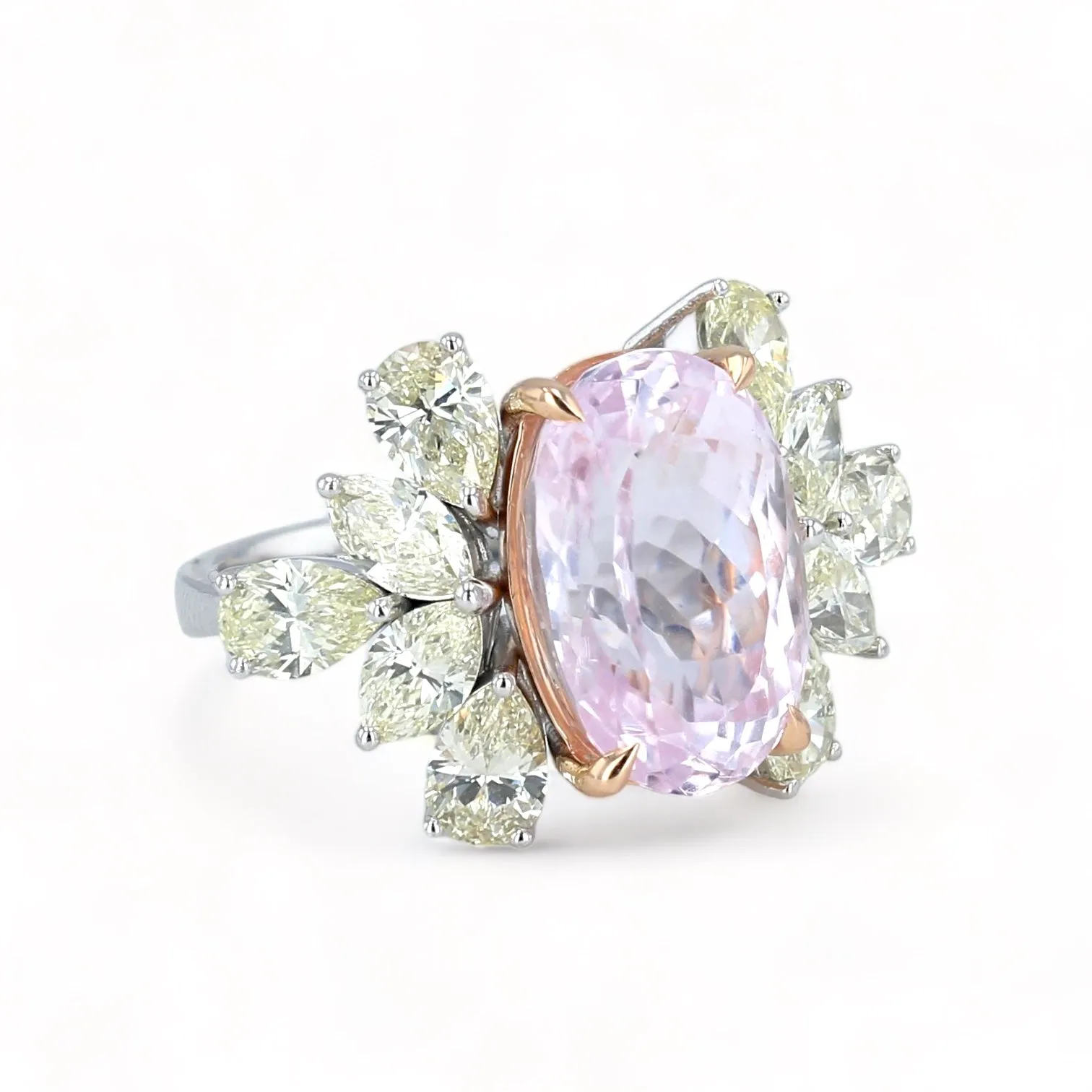 14K white gold Floral kunzite and diamond ring-28390