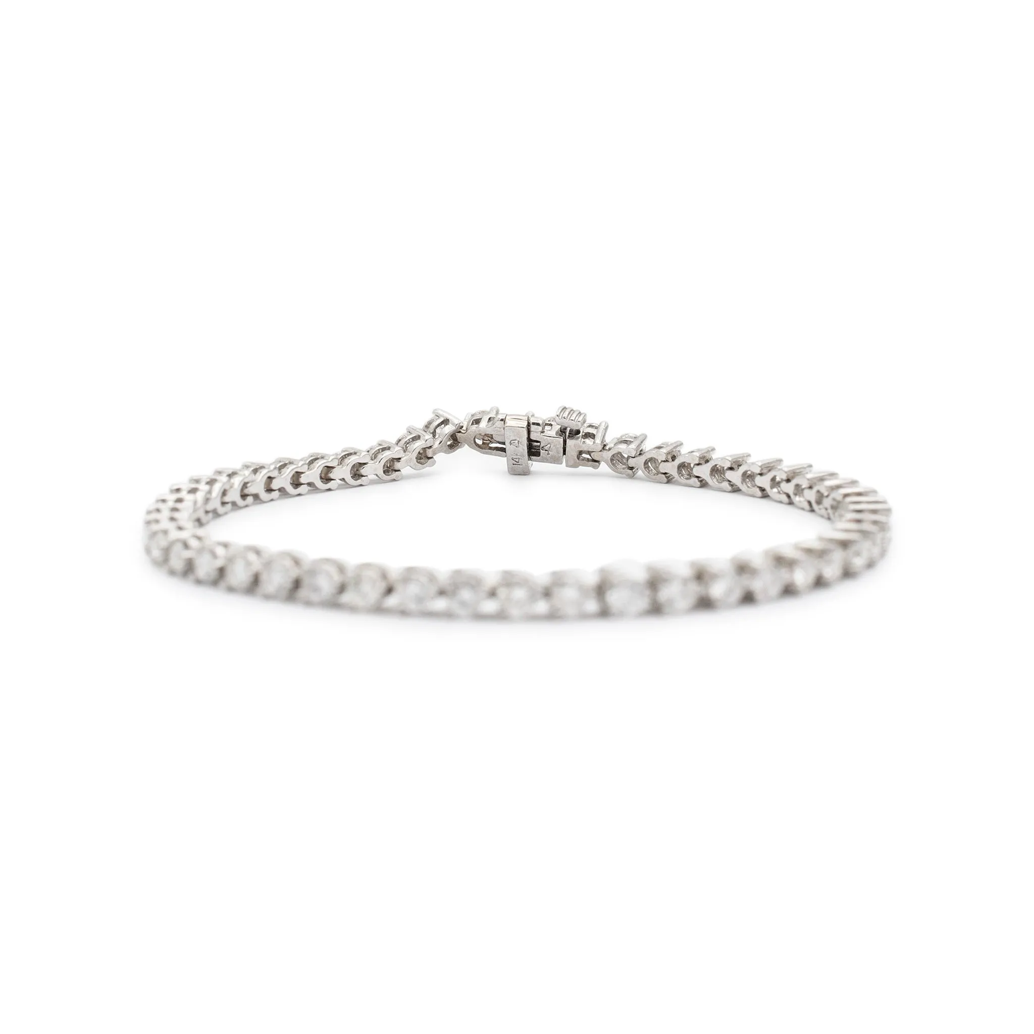 14K White Gold Natural Round Diamond Ladies Tennis Bracelet 3.90TCW