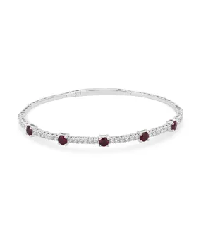 14K White Gold Ruby and Diamond Flexible Bangle Bracelet