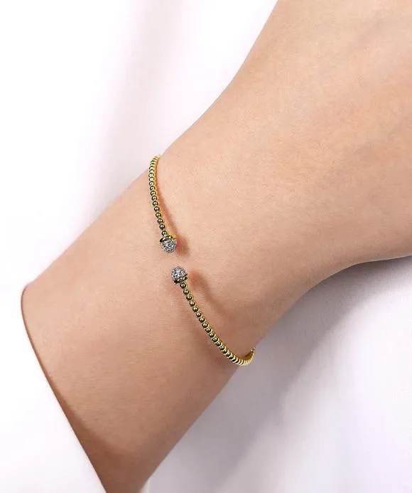 14K Yellow Gold Flex Bead Diamond Bangle