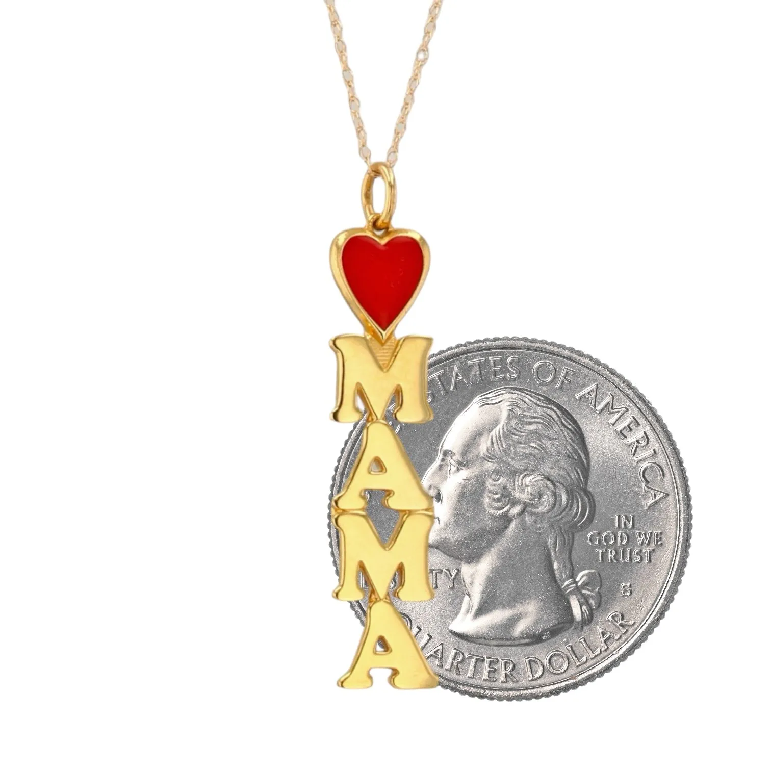 14K Yellow gold Mama red heart enamel pendant singapore chain-5293101