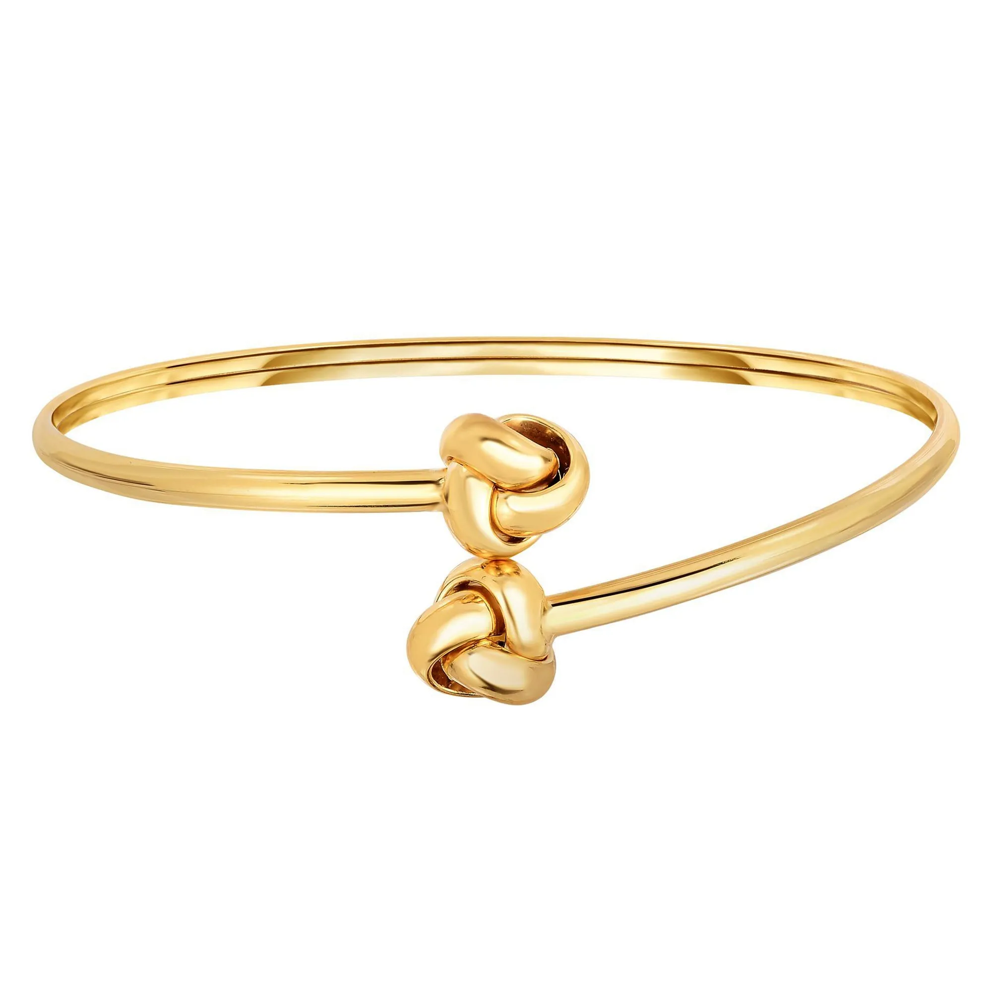 14k Yellow Gold Shiny Double Love Knot Tip Fancy Bypass Fancy Bangle, 7.25