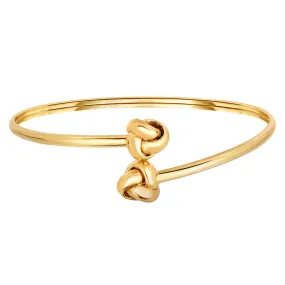 14k Yellow Gold Shiny Double Love Knot Tip Fancy Bypass Fancy Bangle, 7.25