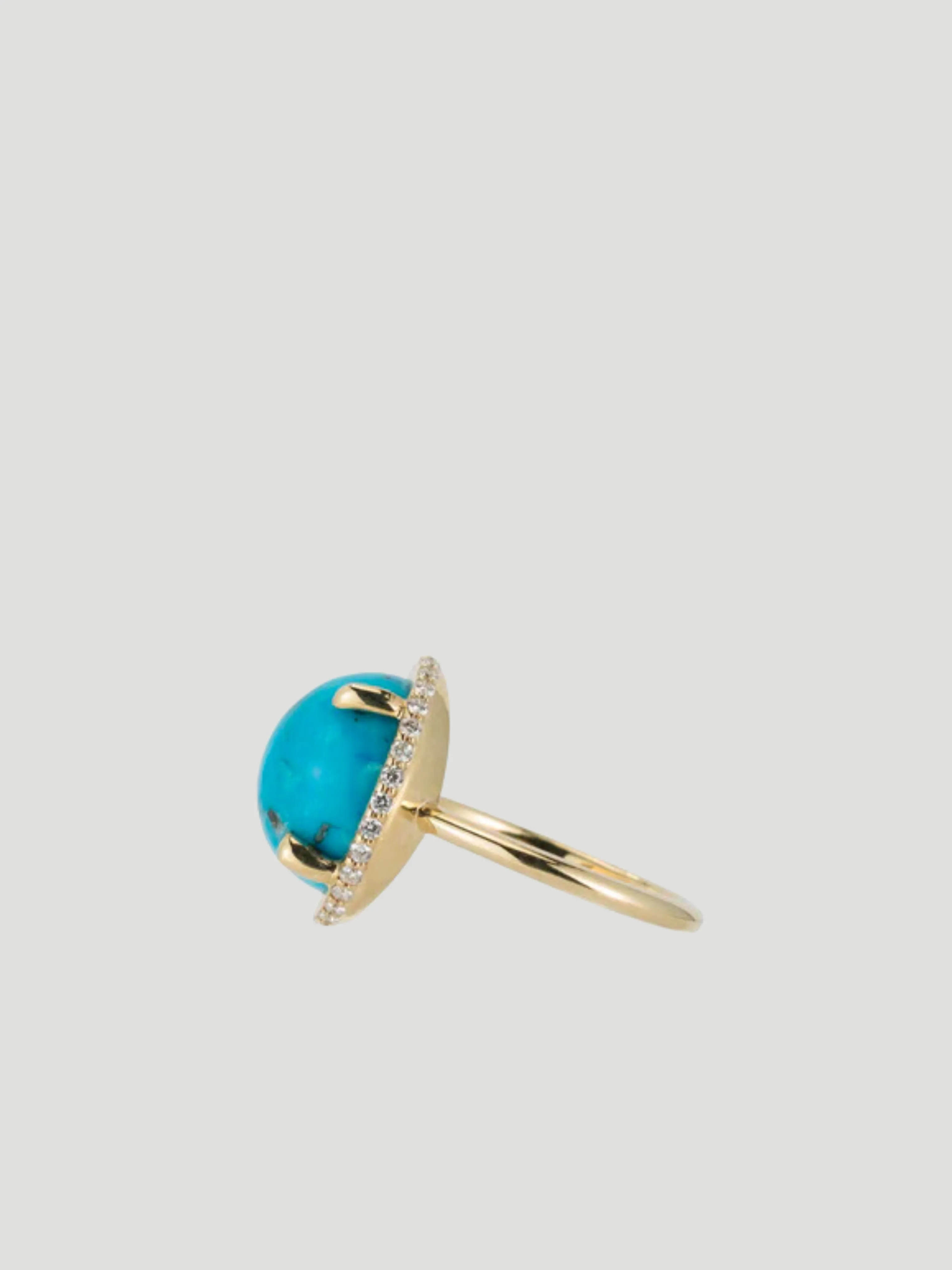 14k Yellow Gold with Turquoise Cabochon & Side Diamond Channel Ring