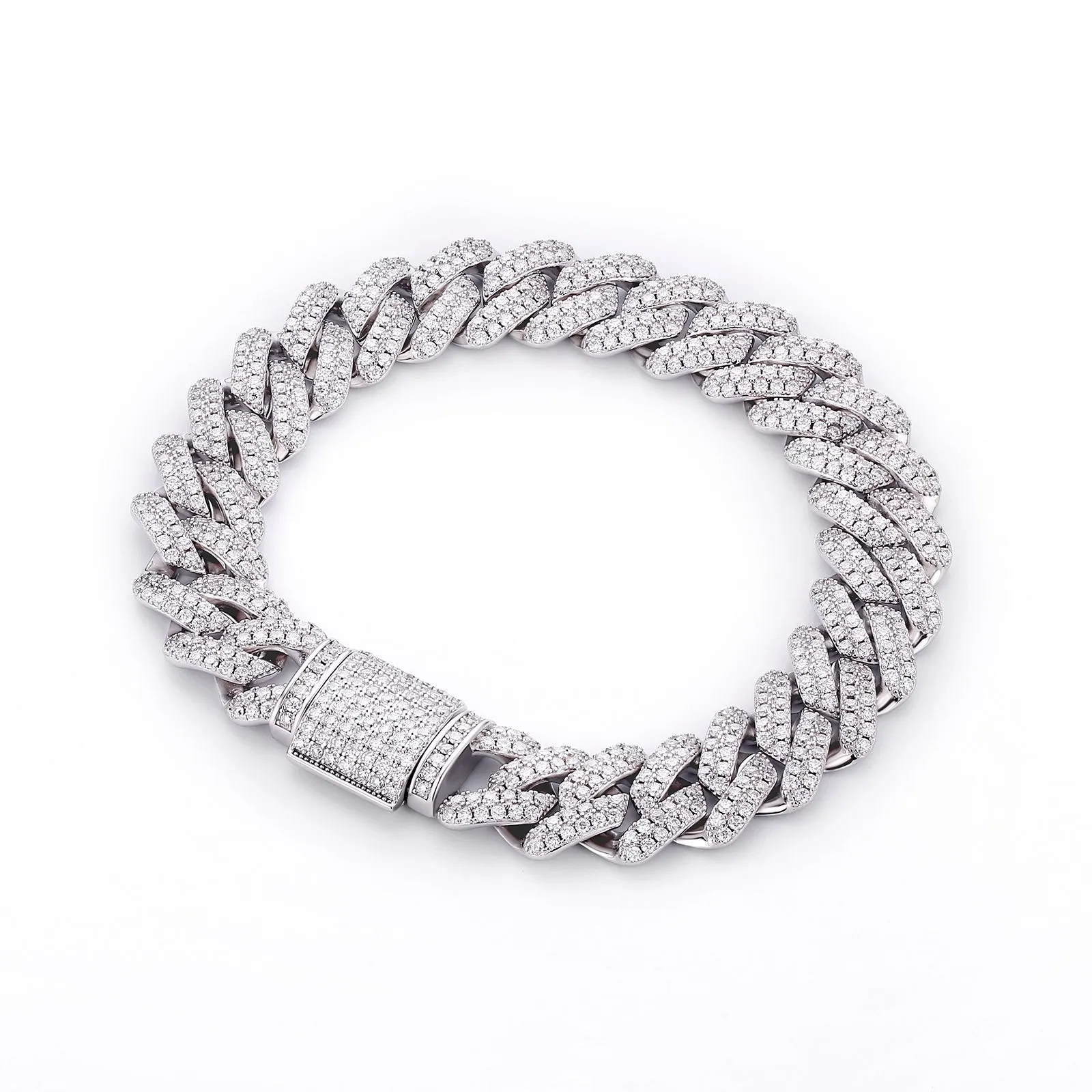 14mm Moissanite Cuban Link Chain Bracelet S925 Silver KRKC